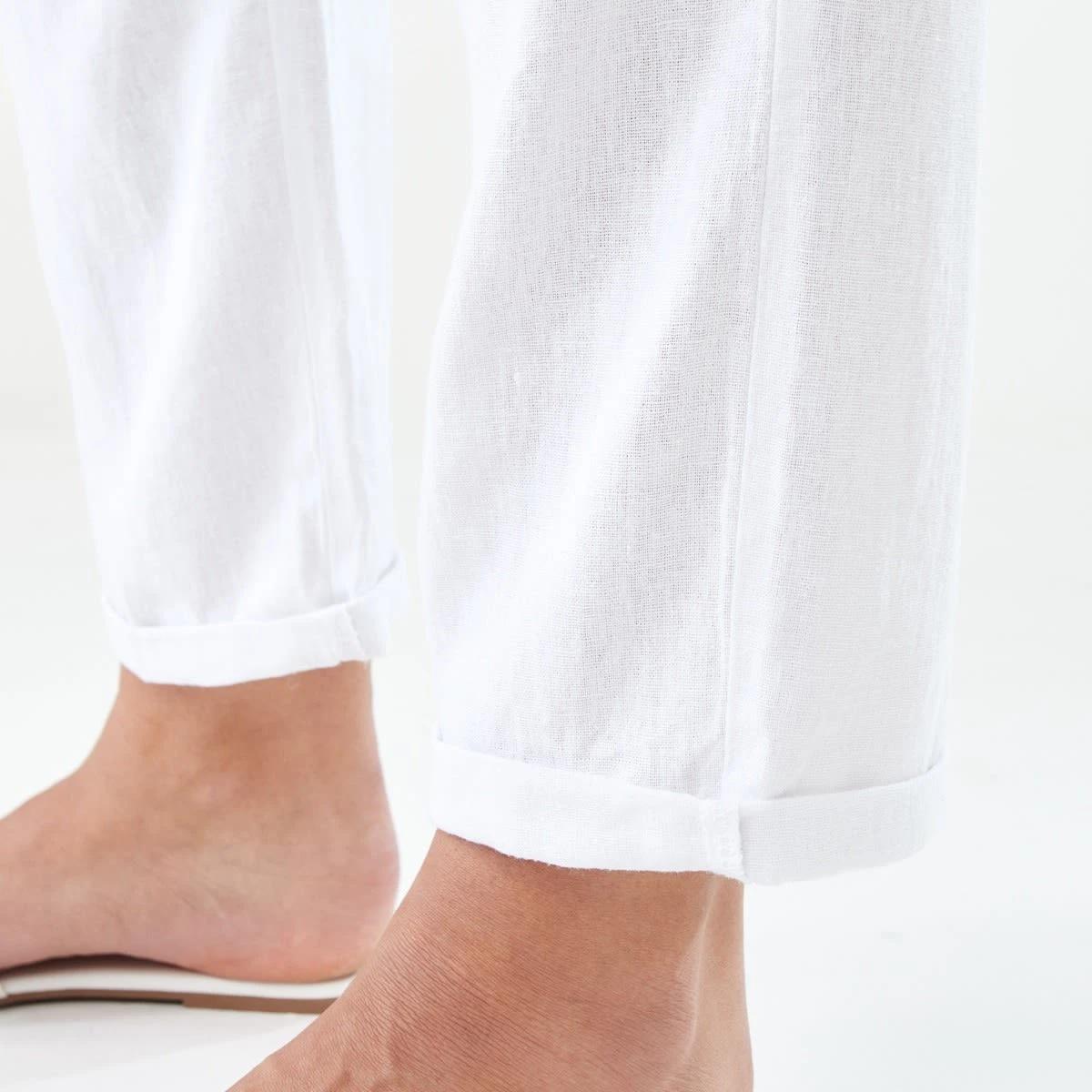 7 Drawstring Linen Blend Pants White, 7 of 9