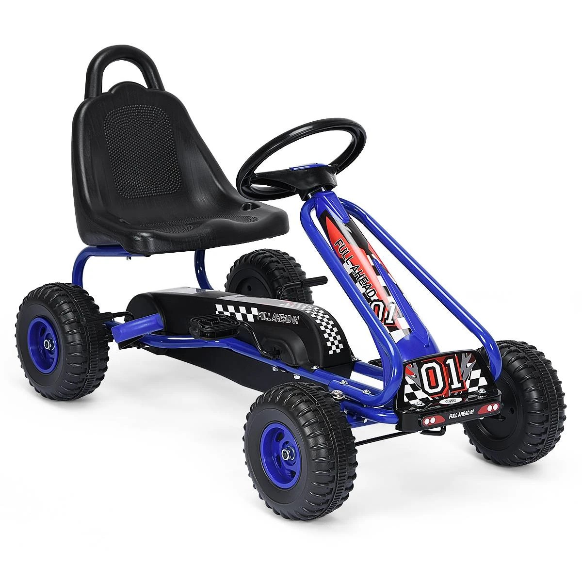 1 Costway Pedal Go Kart 4 Wheel Pedal Powered Ride On Toy - Blue, 1 of 1