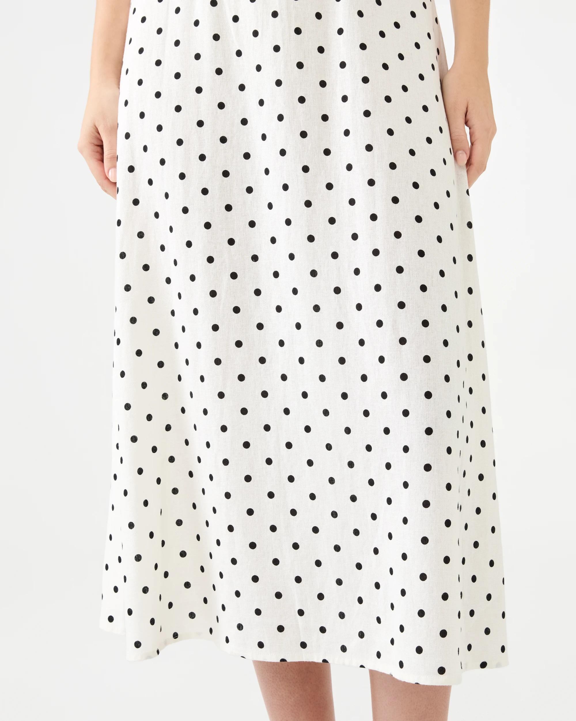 7 Sleeveless Linen Blend Frill Detail Midi Dress White Spot, 7 of 7