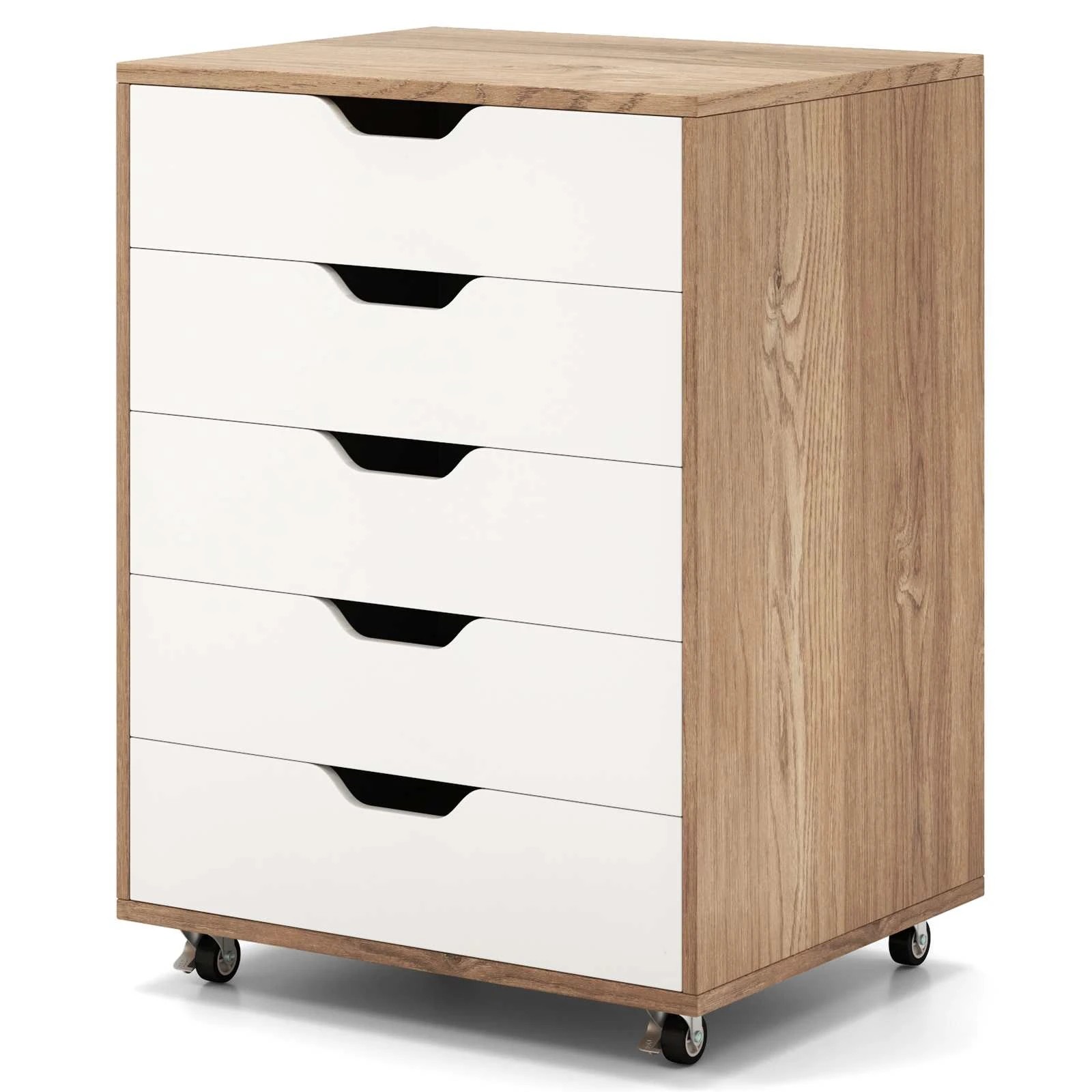 1 Costway 5 Drawer Mobile File Cabinet Rolling Storage Drawer Chest - Natural, 1 of 2