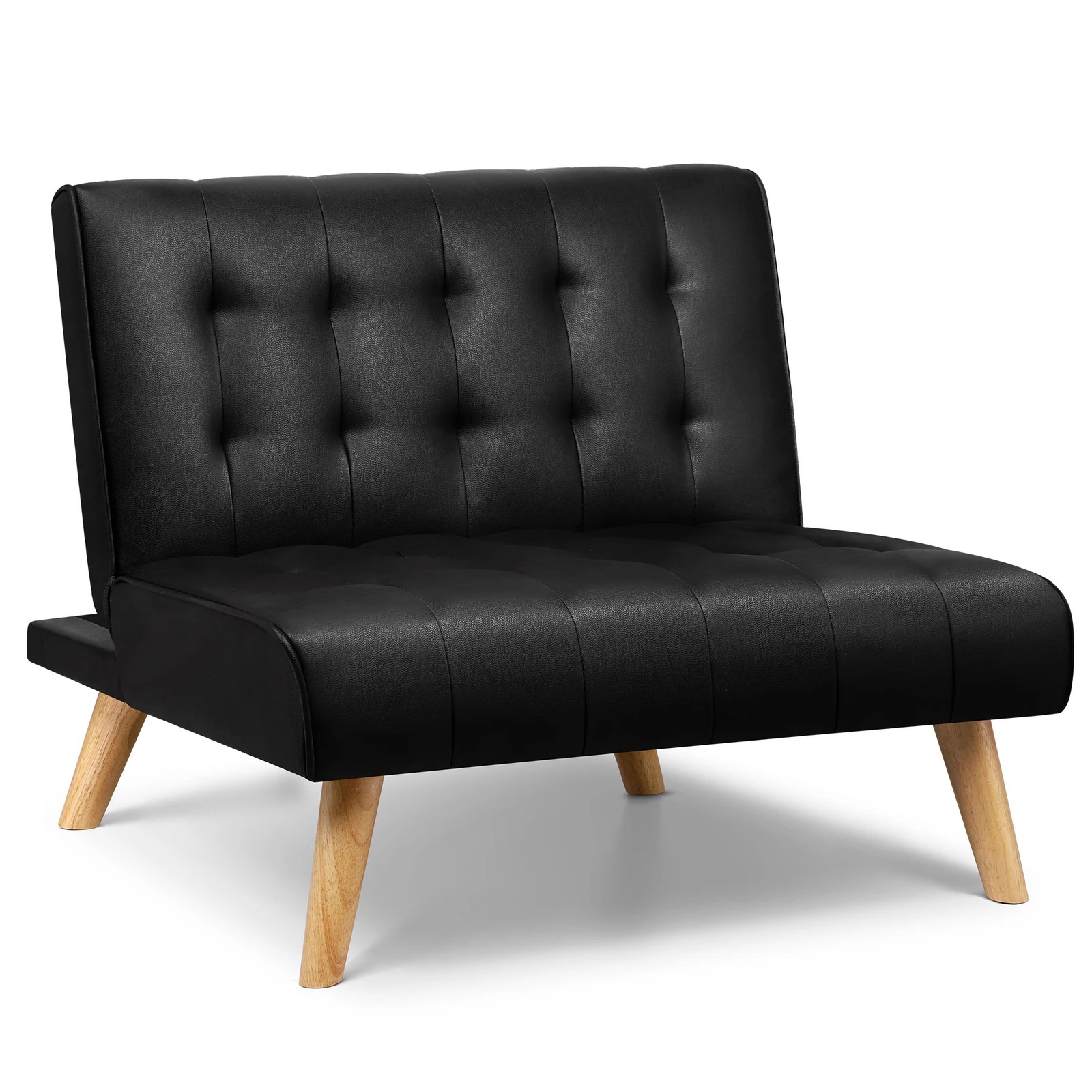 1 Alfordson 2x Sofa Bed Single Chair Leather - Black, 1 of 9