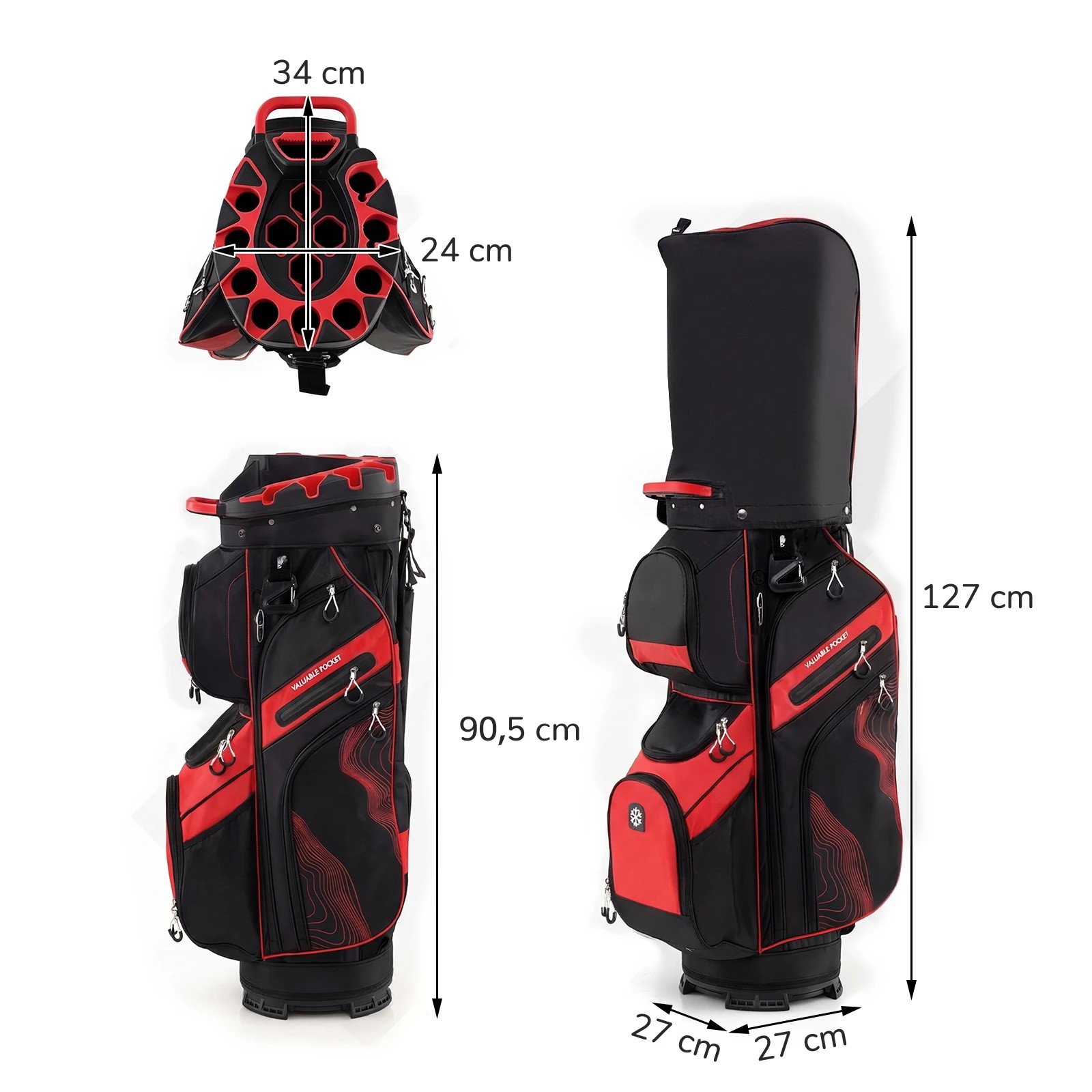 4 Costway Golf Cart Bag Molded Lock Top Golf Travel Bag w/14-Way Dividers & 11 Pockets Men Women Club - Red, 4 of 4