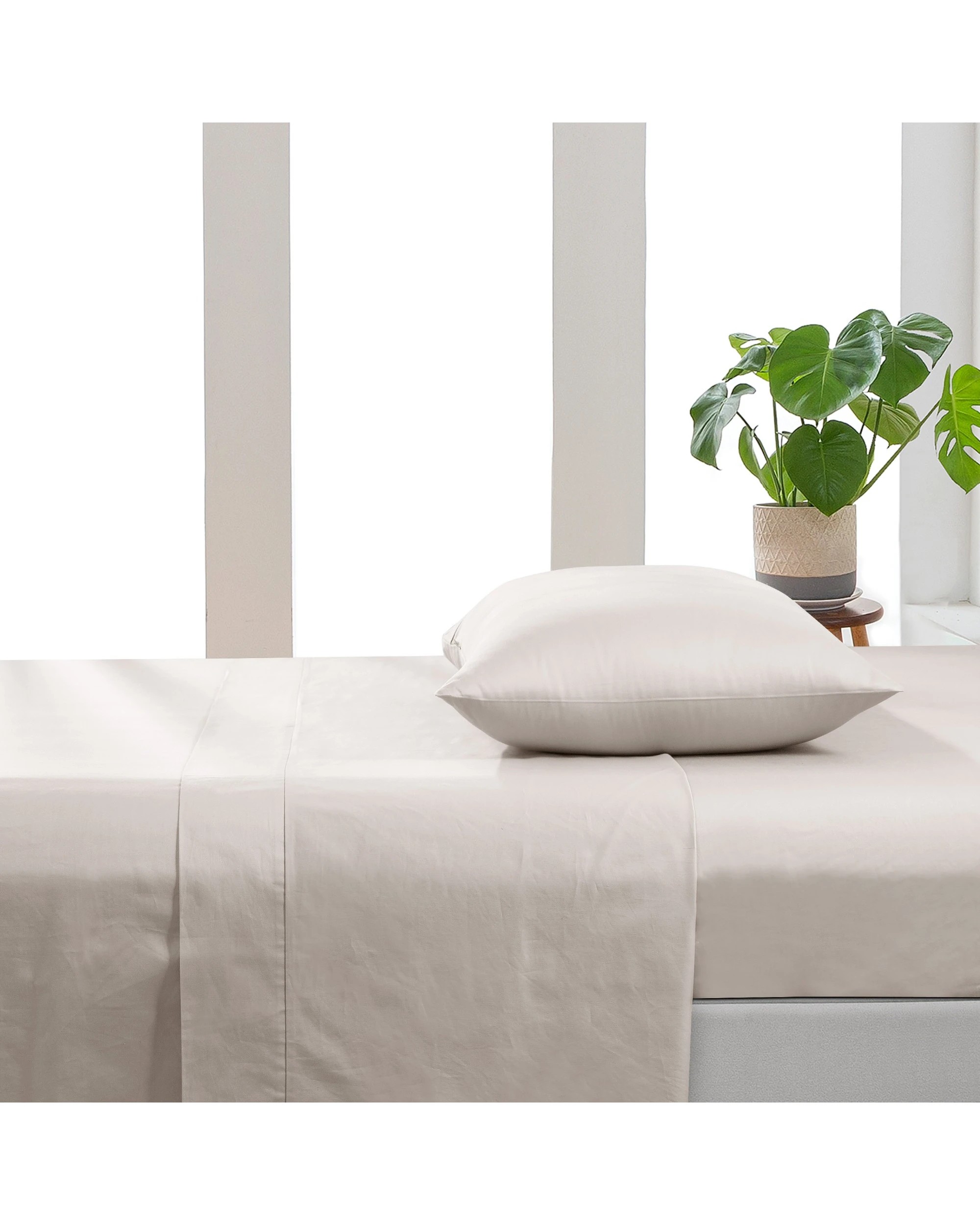 1 ESSN 500TC Cotton Sateen Flat Sheet - Queen Bed - Stone, 1 of 5