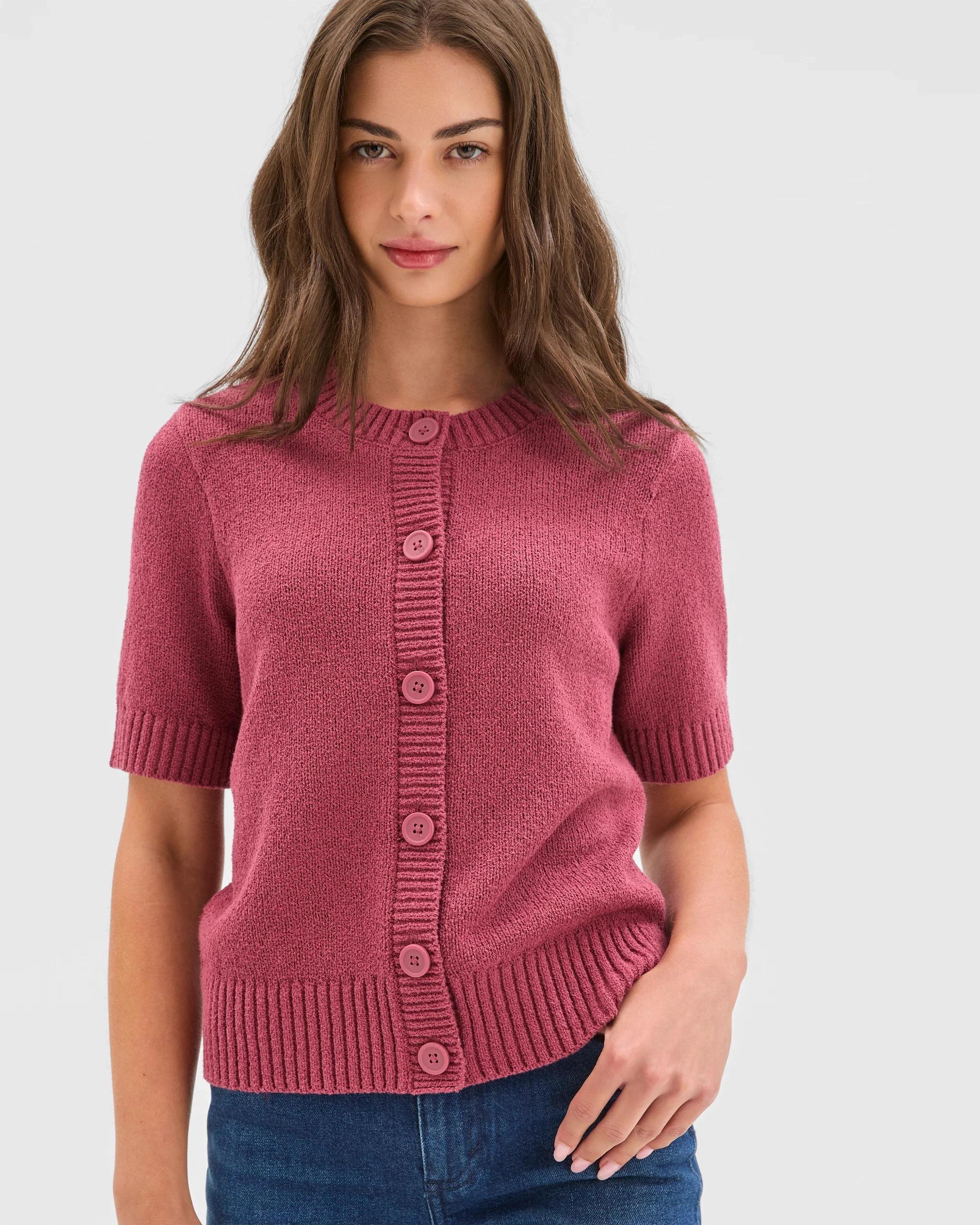 4 Target Petites Petites Australian Cotton Blend Short Sleeve Mini Boucle Cardigan MULBERRY, 4 of 6