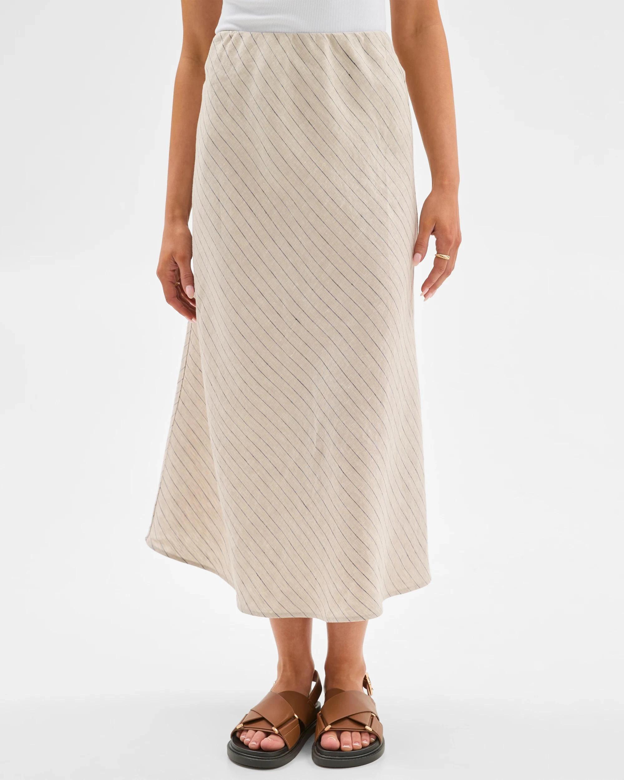 3 Target Petites European Linen Bias Maxi Skirt FLAX/INDIGO, 3 of 6