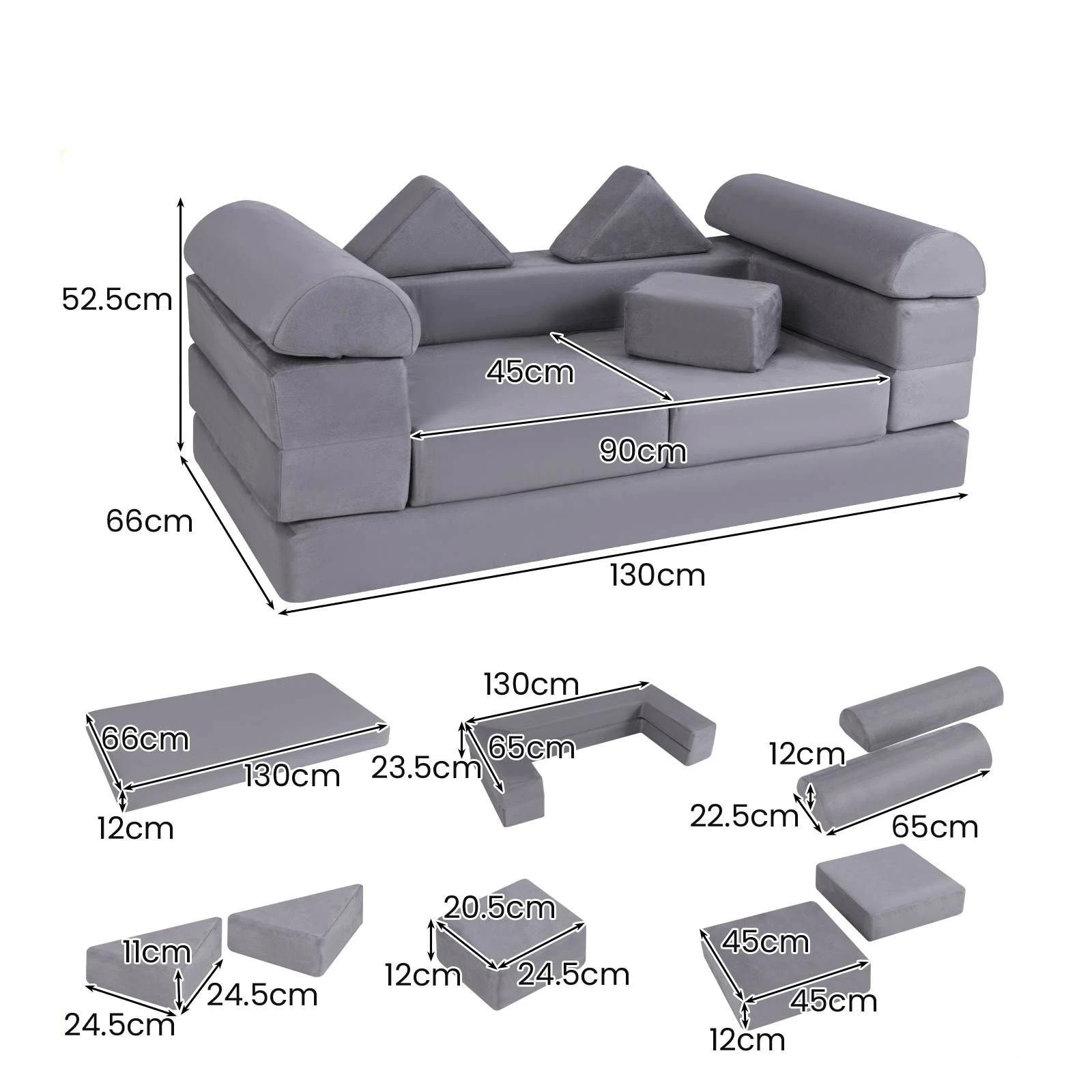 2 Costway 8PCS Kids Modular Play Sofa Funiture Set Grey, 2 of 3