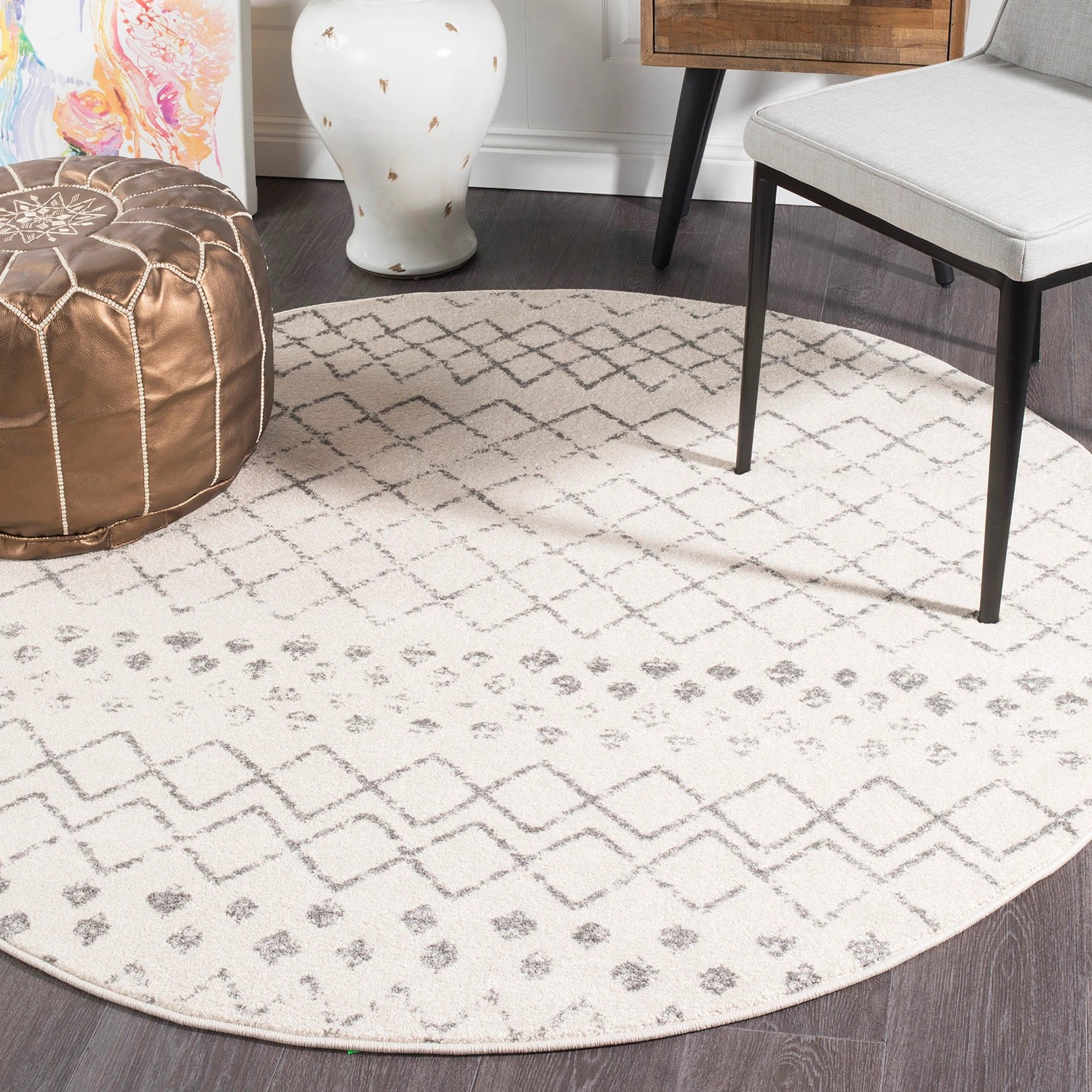 5 Common Ground Rugs Bluebay 454 150x150cm - Small Round Power Loomed Pet Friendly Rug - Natural, 5 of 5