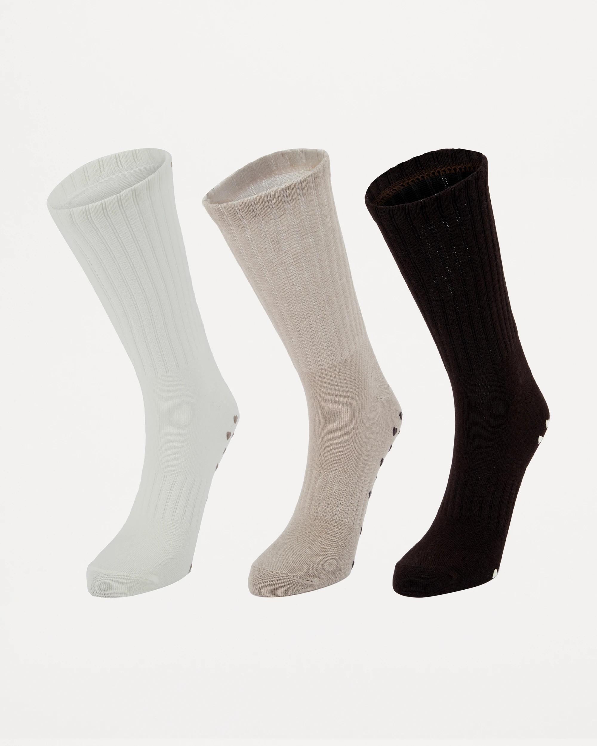 1 3 Pack Non Slip Crew Socks Neutral Ns, 1 of 3