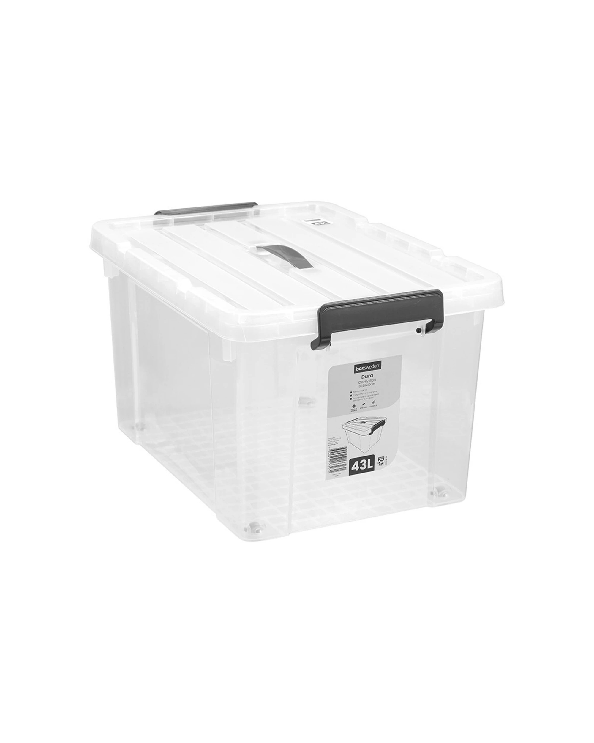 5 BOXSWEDEN Dura 51cm 43L Carry Box With Wheels Lid Wheeled Storage - White, 5 of 5