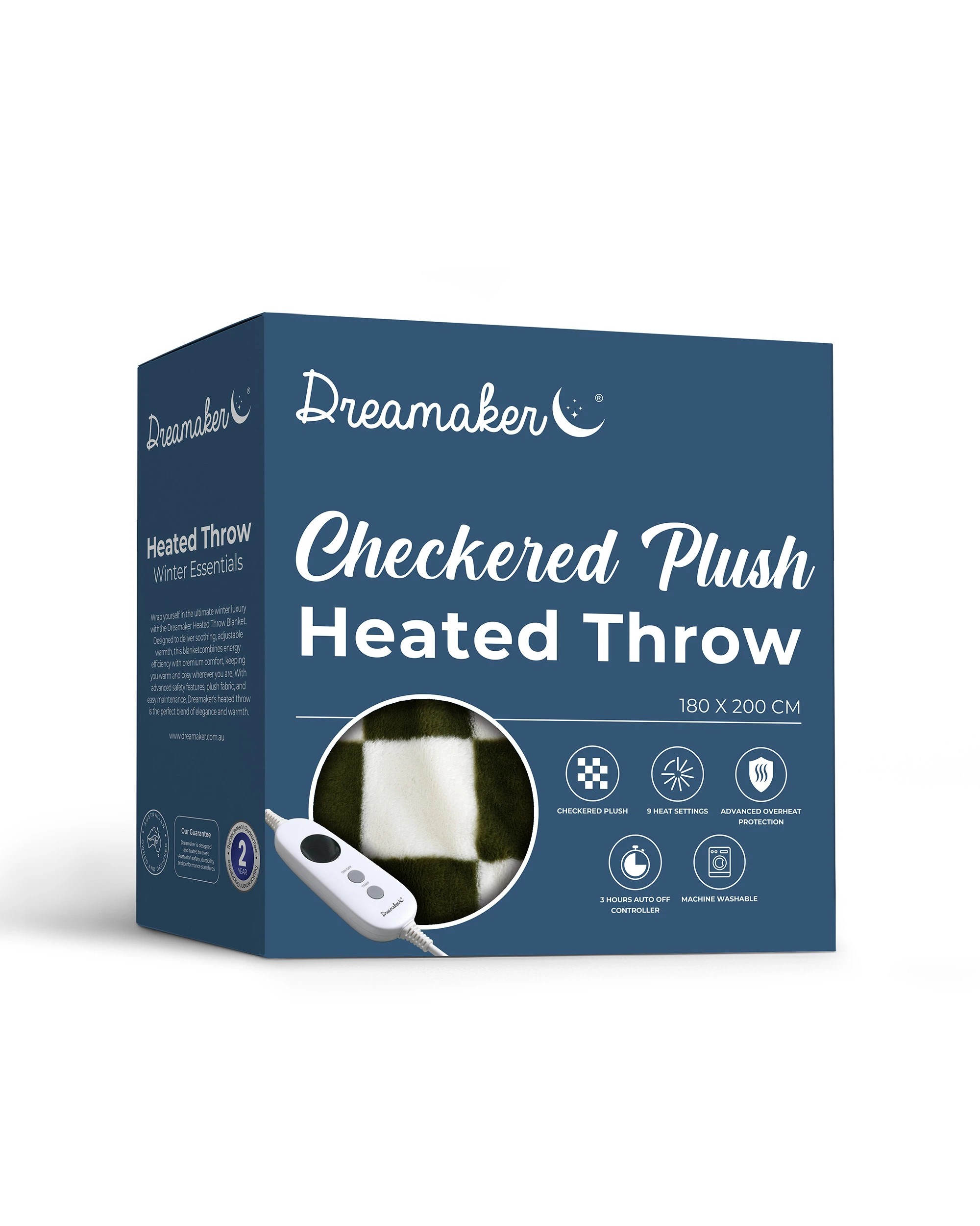 8 Dreamaker Axia Checkered Plush Heated Throw 180x200cm - Olive and Cream, 8 of 10