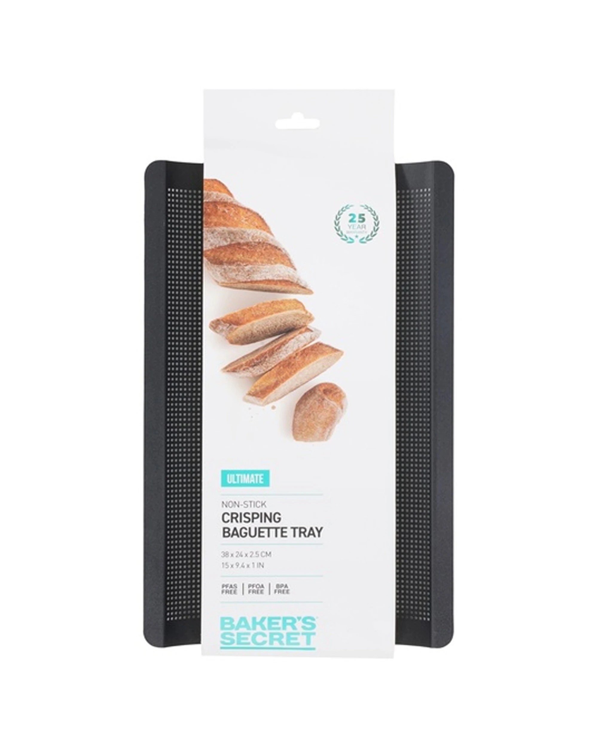 3 Bakers Secret Ultimate Non-Stick Crisping Baguette Tray Perforated 38x24cm - Grey, 3 of 3