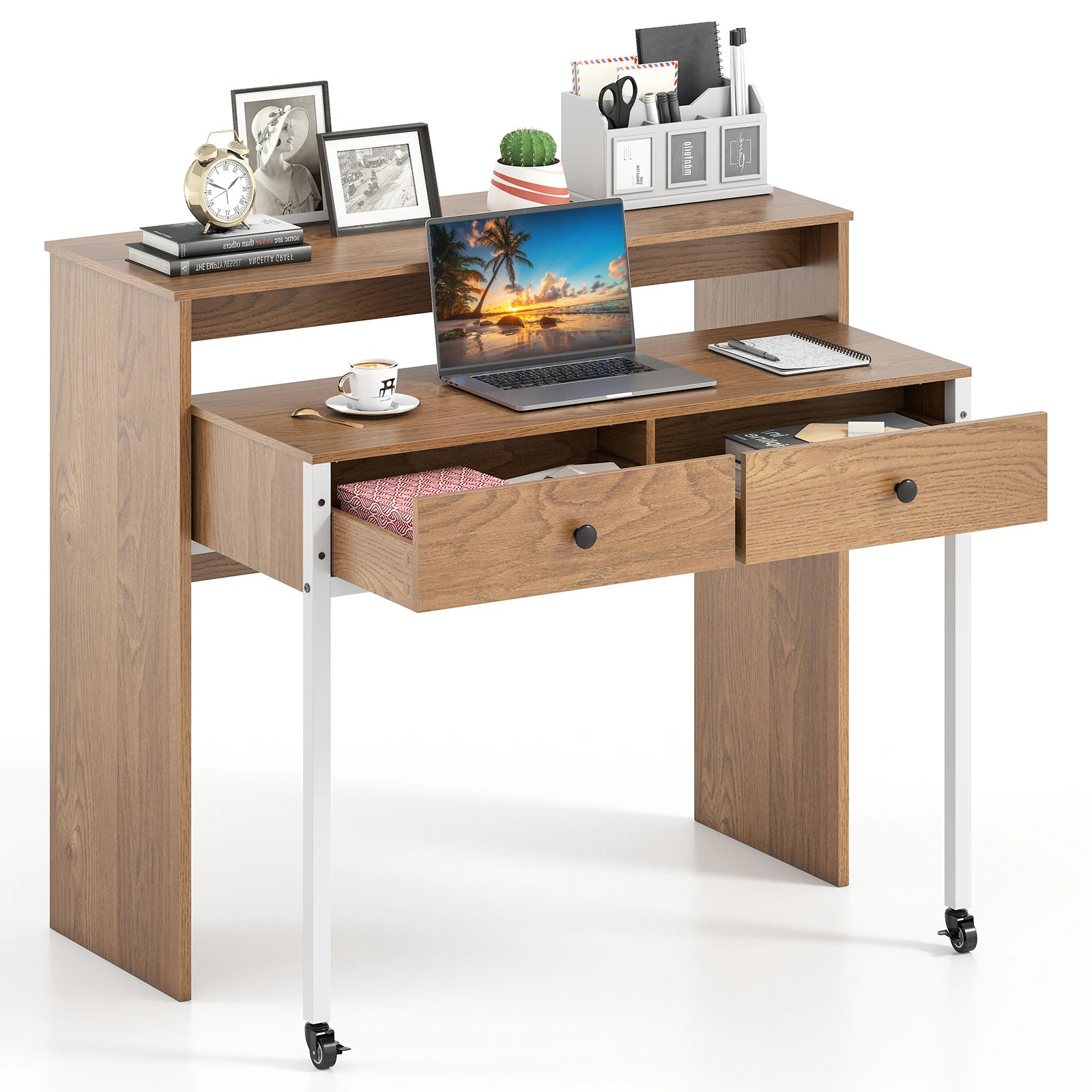 6 Costway Extendable Computer Desk w/2 Drawers Convertible Home Office Desk, 6 of 6
