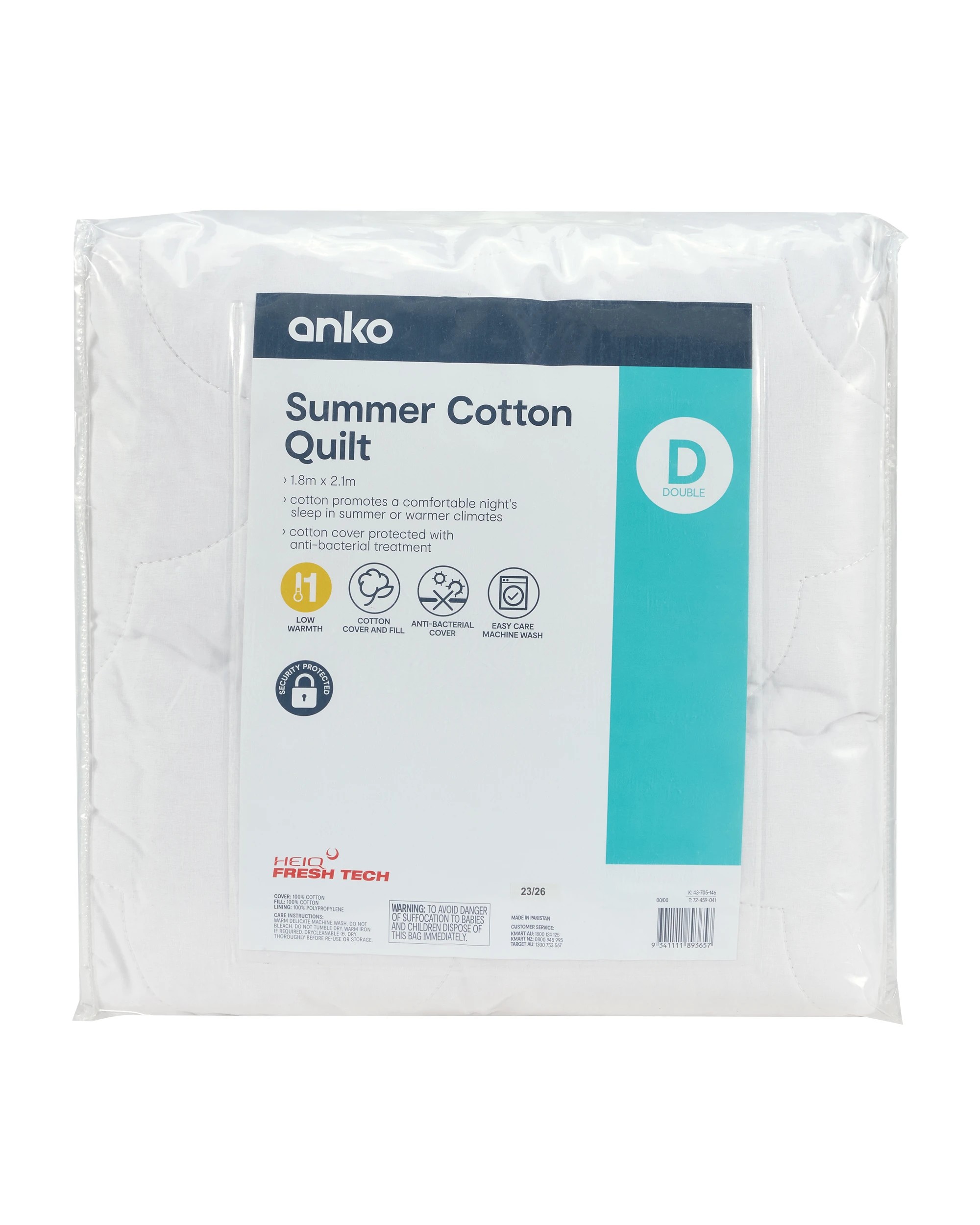 1 Low Warmth Summer Cotton Quilt - Double Bed, White, 1 of 4