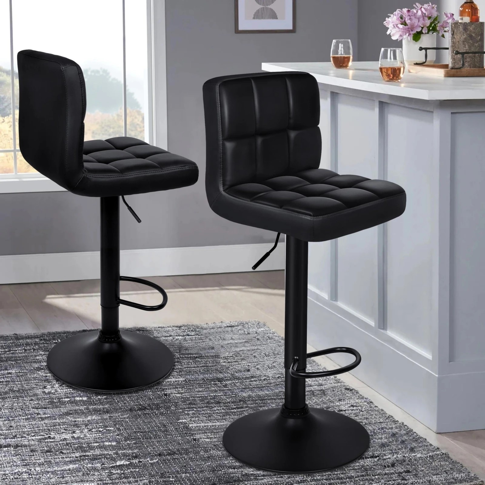 9 Alfordson 4x Bar Stools Ralph Kitchen Swivel Chair Leather Gas Lift - Black, 9 of 10