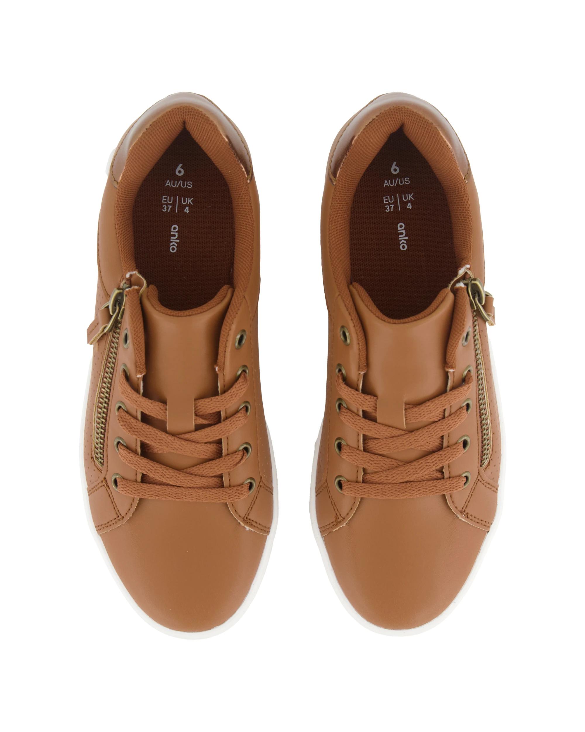 3 Lace-up Perforated Sneakers Tan, 3 of 5