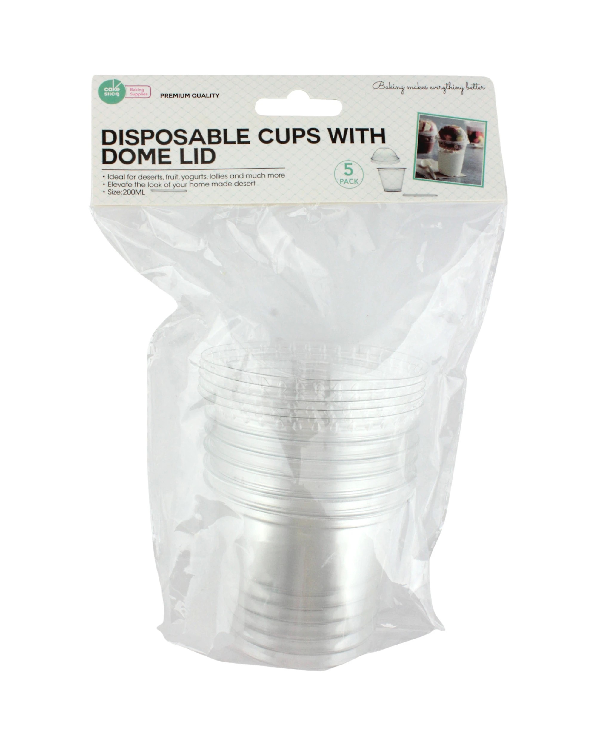 3 Durmaz Clear Snack Cups With Dome Lids 200ml Pack of 5 - Clear, 3 of 3