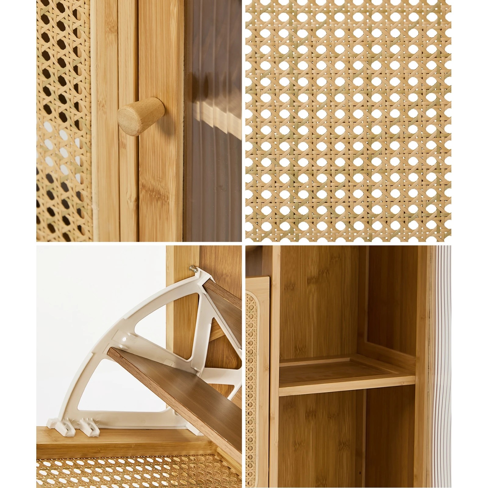 6 Oikiture Bamboo Shoe Storage Cabinet 3 Compartments Rack Single Door - Natural, 6 of 8