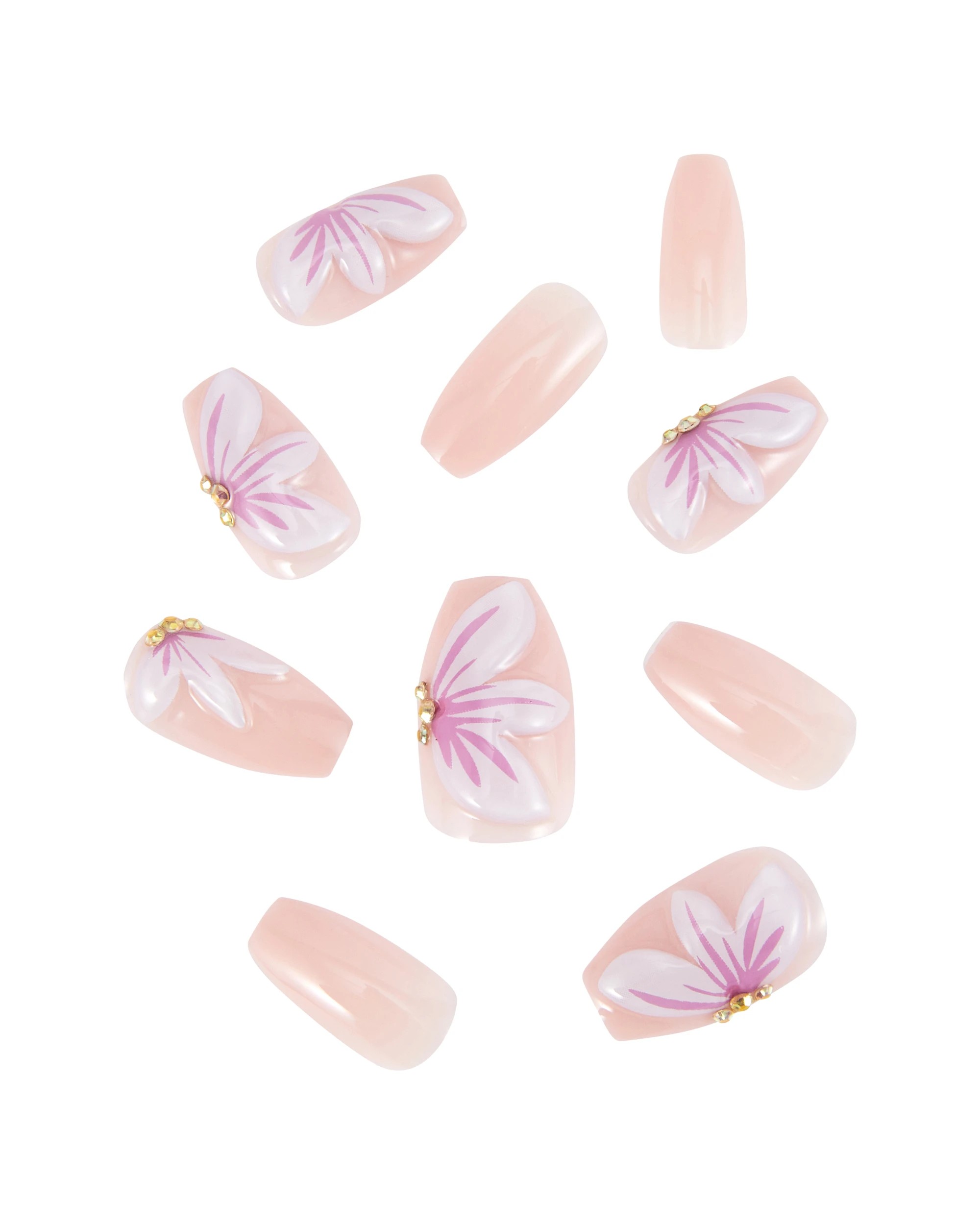 2 OXX Cosmetics 24 Pack Artificial Nails with Adhesive - Coffin shape, 3D Petal, 2 of 4