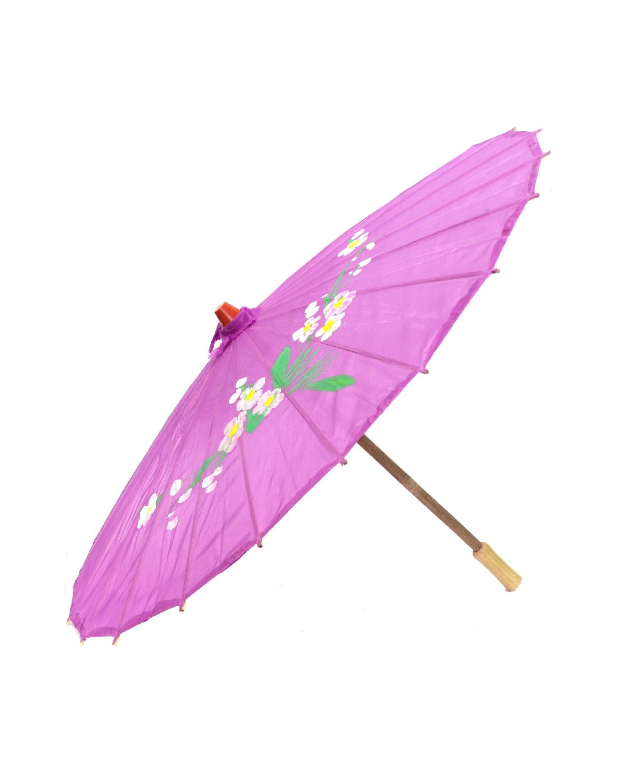 1 BR Costumes Bamboo Parasol Umbrella Japanese Flower Pattern - Purple, 1 of 2