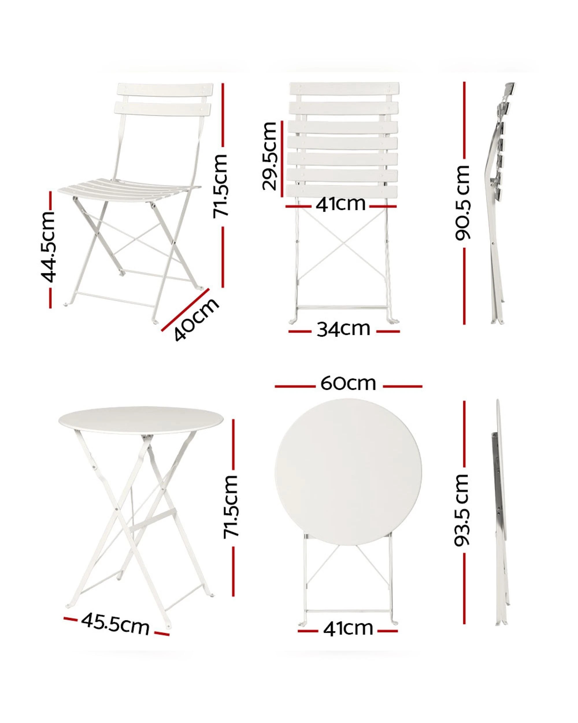 2 Gardeon 3PC Outdoor Bistro Set Steel Table and Chairs Patio Furniture - White, 2 of 6