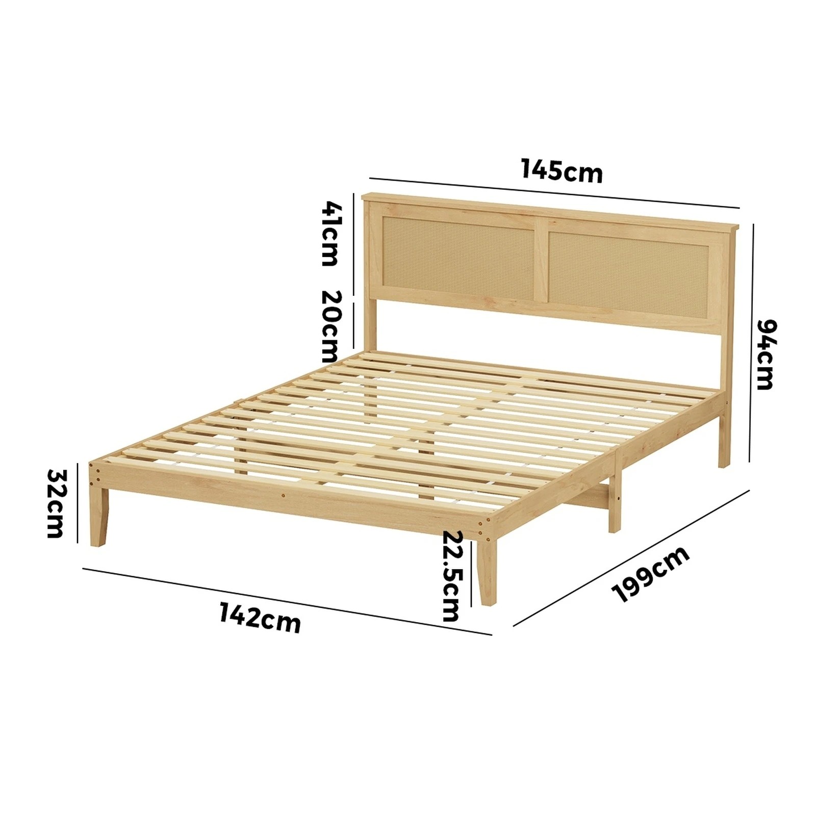2 Oikiture Wooden Bed Frame Rattan Headboard Double - Double Bed - Natural, 2 of 10