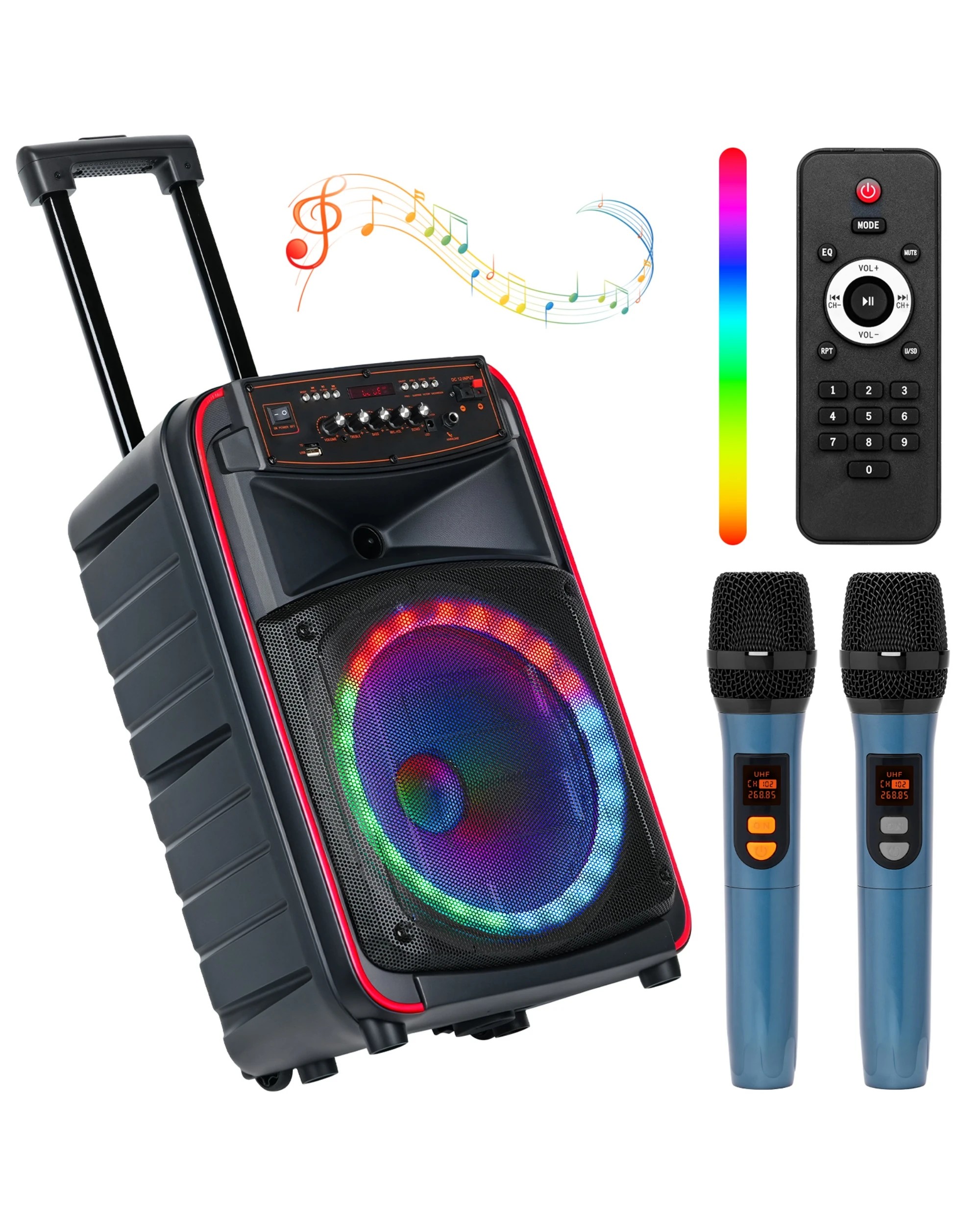 2 Advwin Portable Bluetooth Karaoke Speaker for Outdoor Home with 2 Wireless Microphones, 2 of 9