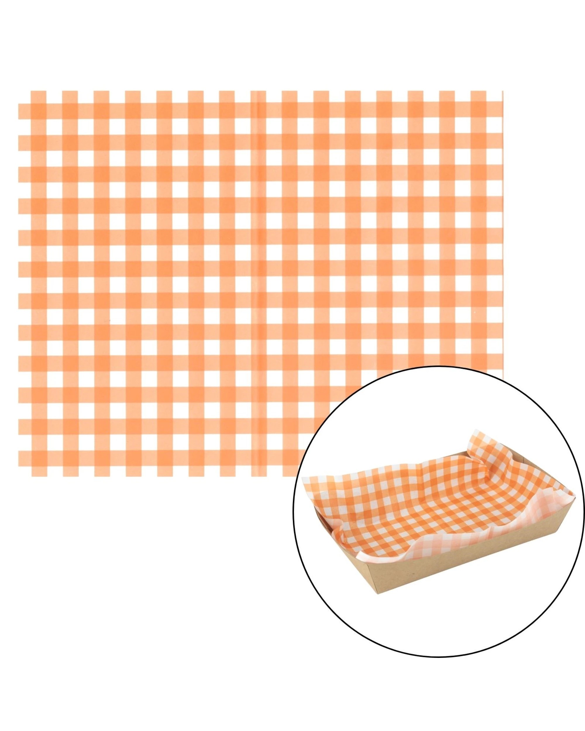 1 Artwrap Orange Gingham Grease Proof Paper Plate Tray Liners 8 Sheets - Orange, 1 of 5
