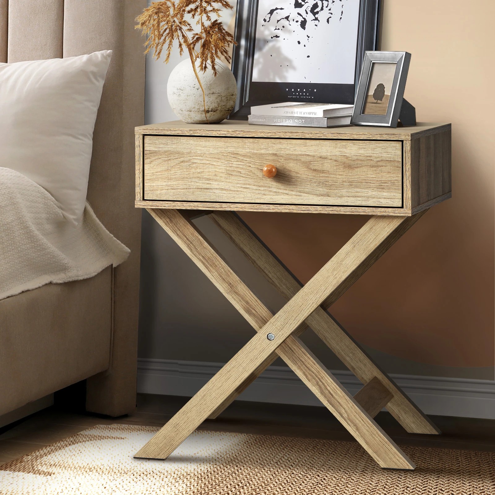 2 Oikiture Bedside Table Drawer Nightstand Storage Cabinet Side End Table
 - Natural, 2 of 10