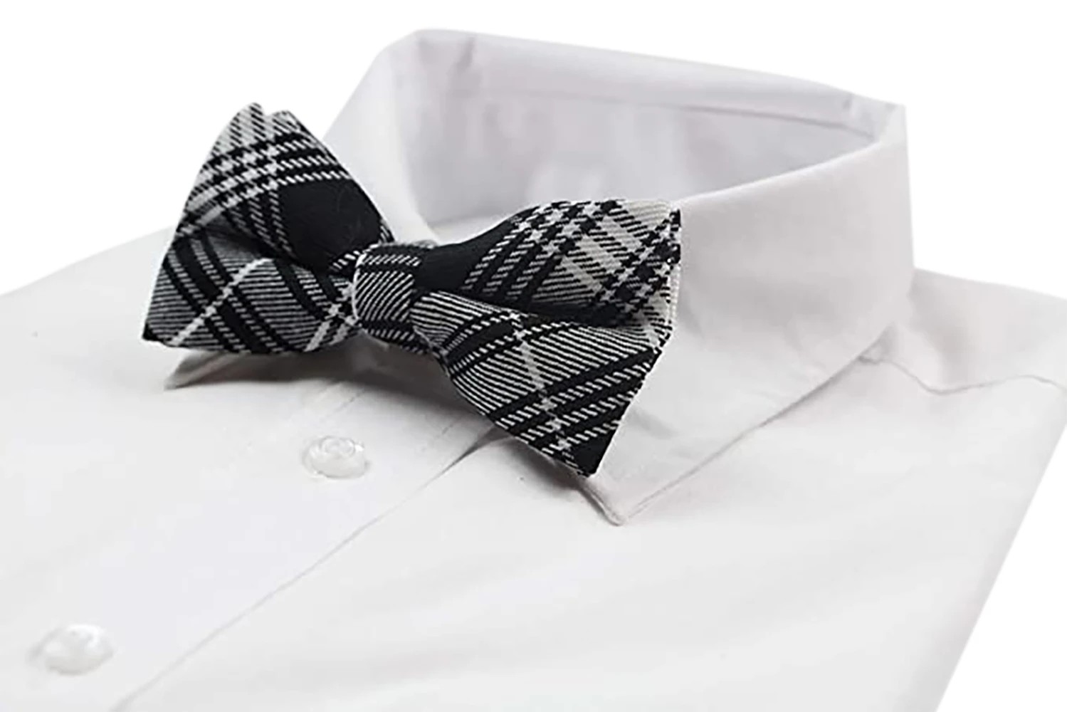 5 Zasel Mens Black & White Plaid Patterned Cotton Bow Tie - Multi, 5 of 5