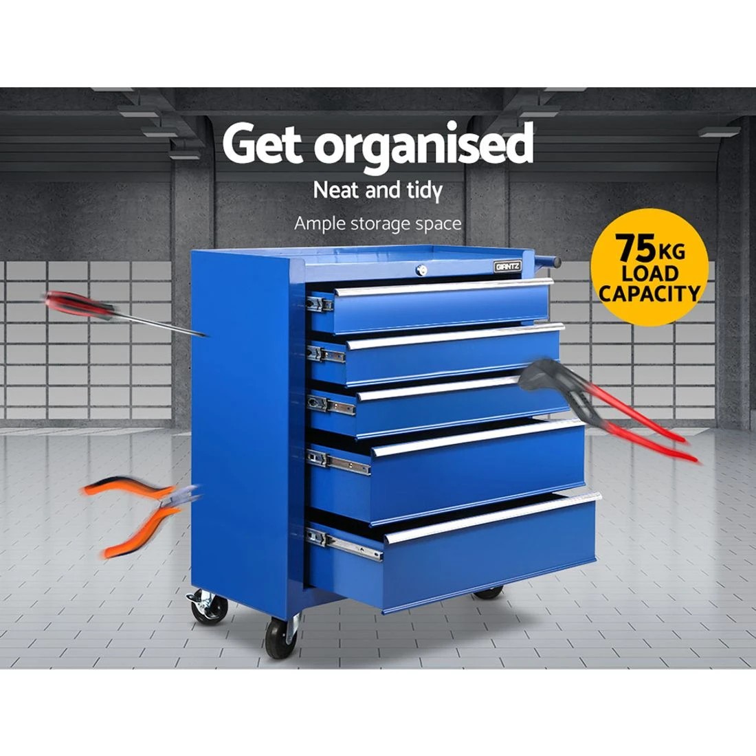 3 Giantz 5 Drawer Tool Box Cabinet Chest Trolley Box Garage Storage Toolbox - Blue, 3 of 8