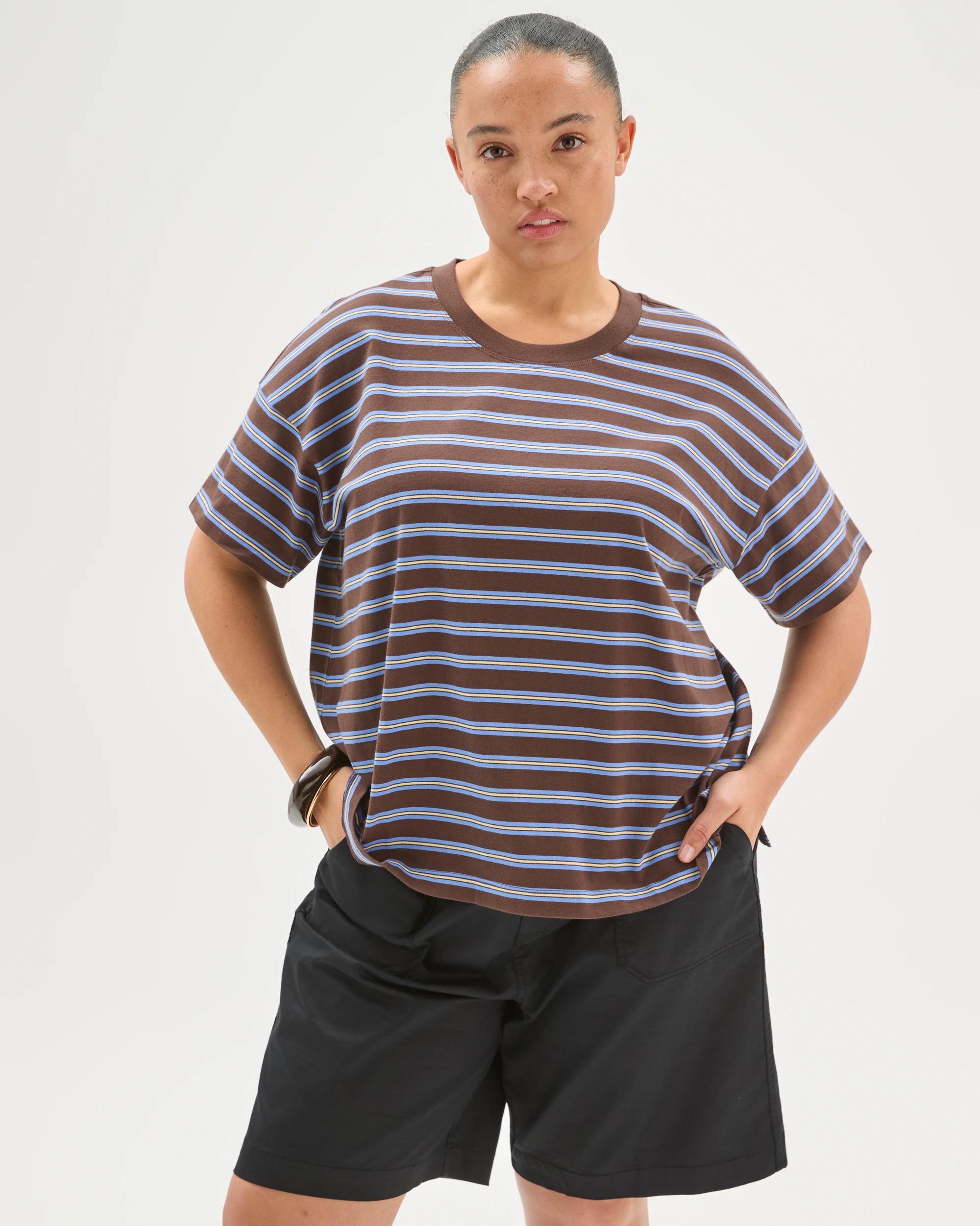 5 Target Curve Plus Size Australian Cotton Short Sleeve Boxy Fit T-Shirt BRUNETTE BLUE STRIPE, 5 of 7