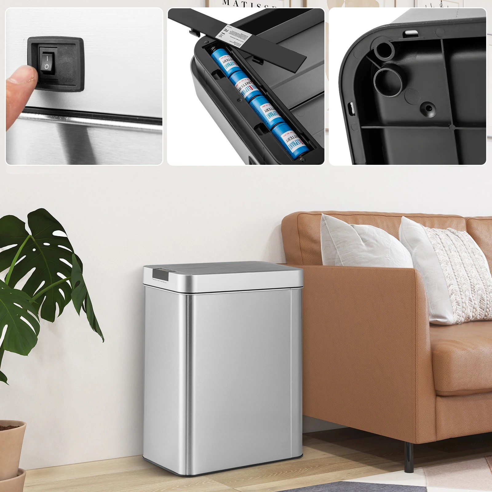 2 Costway 50L Automatic Sensor Slim Trash Can Garbage Bin, 2 of 6