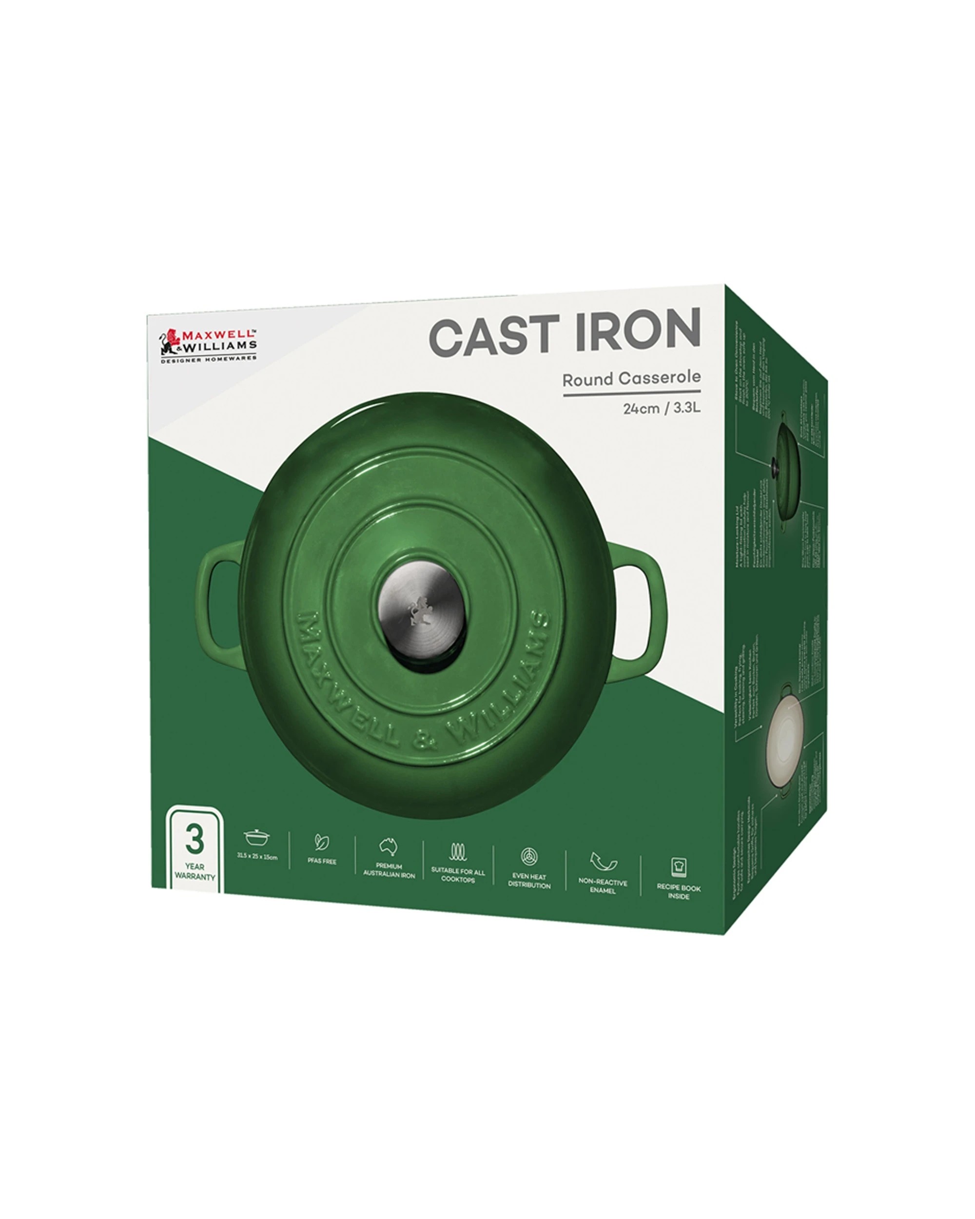 4 Maxwell & Williams Cast Iron Round Casserole 24cm 3.3l Oven Stovetop
 - Green, 4 of 4