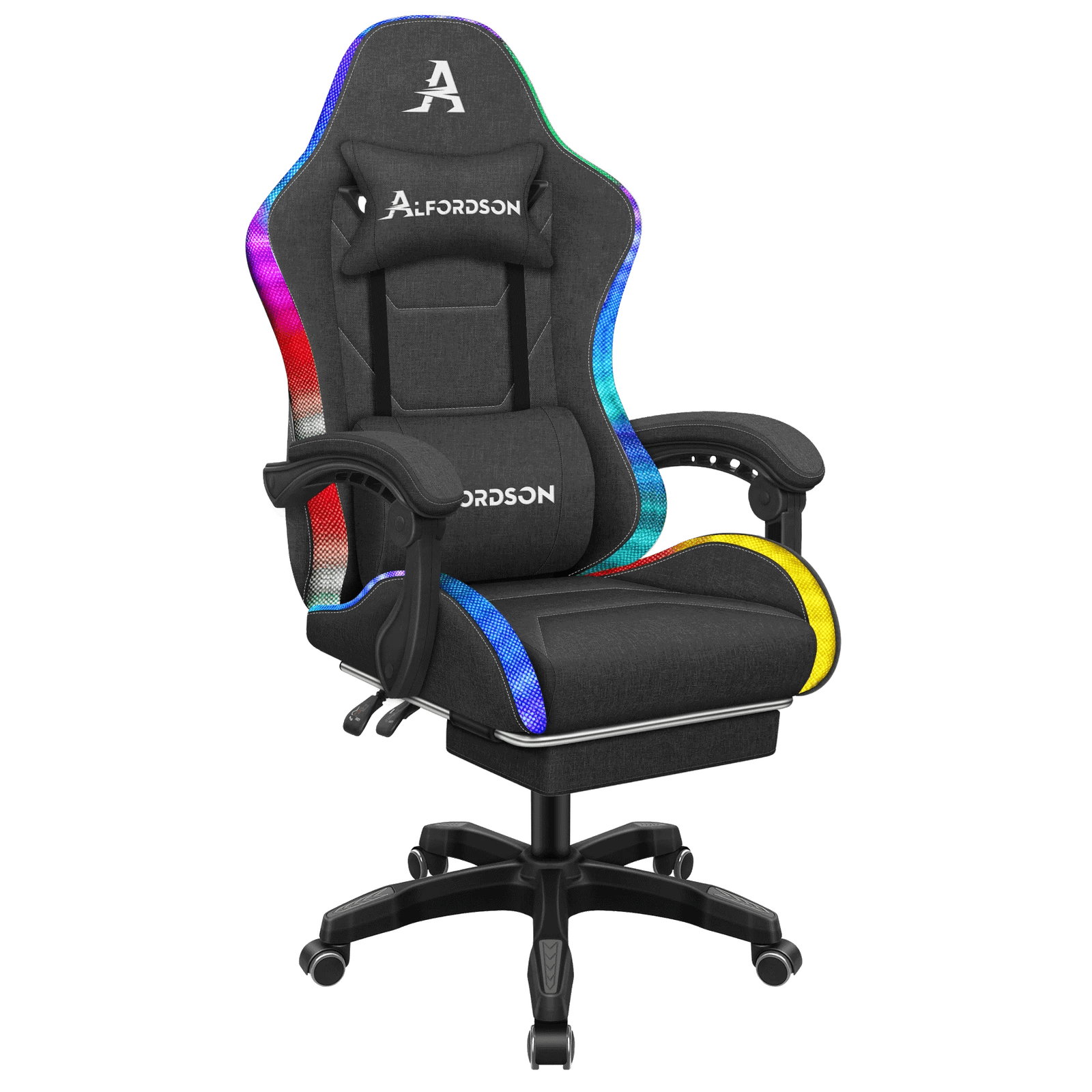 1 Alfordson Gaming Chair Office Massage 12 RGB LED Computer Seat Fabric - Dark Grey, 1 of 10