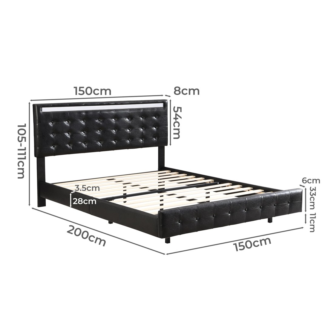 2 Levede Double Size Upholstered Platform Bed Frame PU with Light Black, 2 of 6