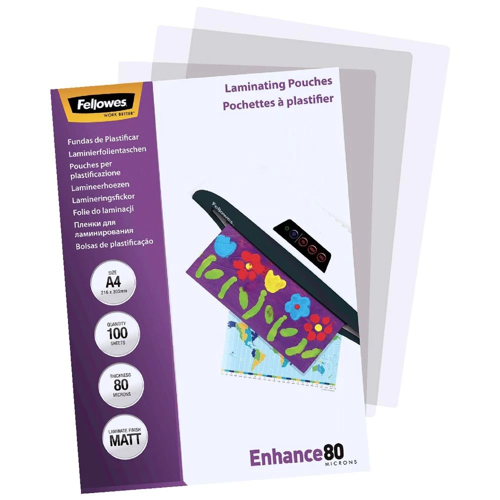 4 Fellowes A4 80 Micron Laminating Pouch Matte 100 Pack, 4 of 4