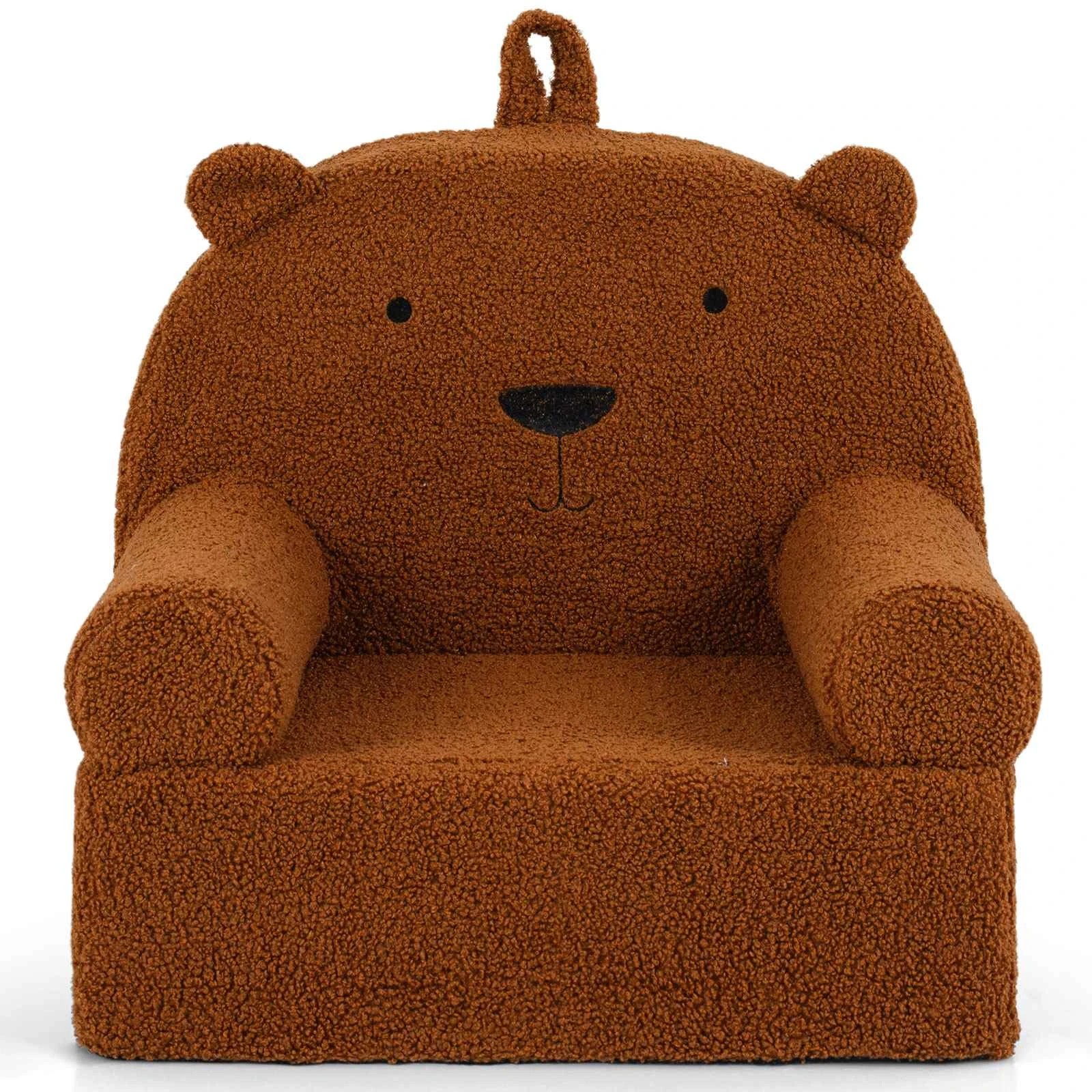 1 Costway Little Bear Sofa Foam Couch Cute Reading Chair Teddy Fleece Fabric - Brown, 1 of 2