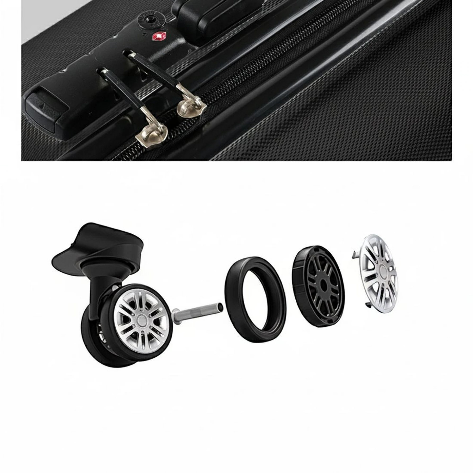 4 Wanderlite 24" 66cm Luggage Trolley Travel Set Suitcase Carry On Hard Case TSA Lock - Black, 4 of 6
