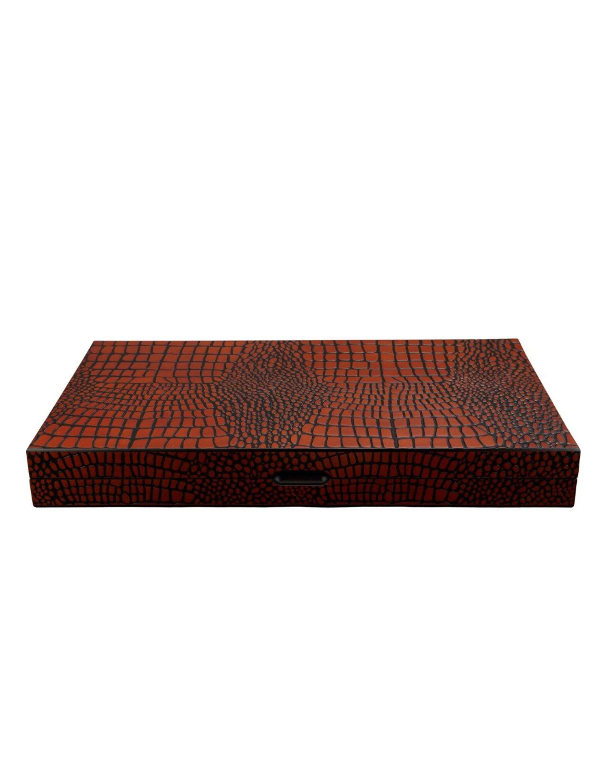 2 Dal Rossi Italy Backgammon Wooden Crocodile Engraved Design Dark Brown 18 inch Board Game, 2 of 2