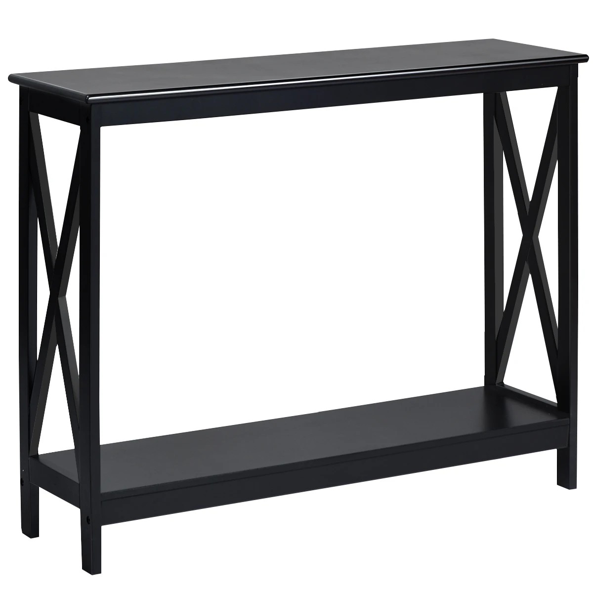 1 Costway 2-Tier Console Table X-Design Hall Table - Black, 1 of 5