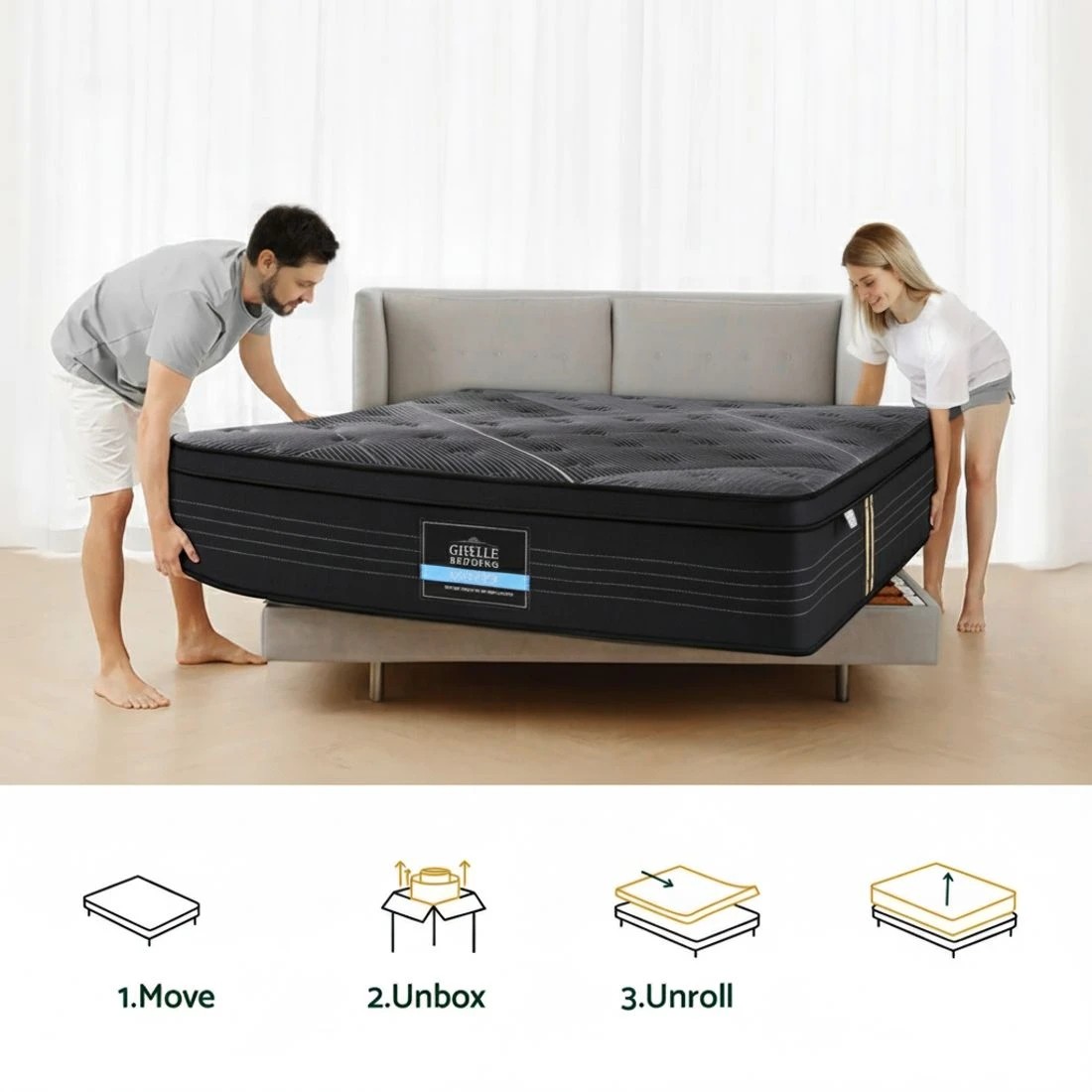 7 35cm Giselle Mattress Queen Bed Bamboo Pocket Firm Foam - Queen Bed - Black, 7 of 7