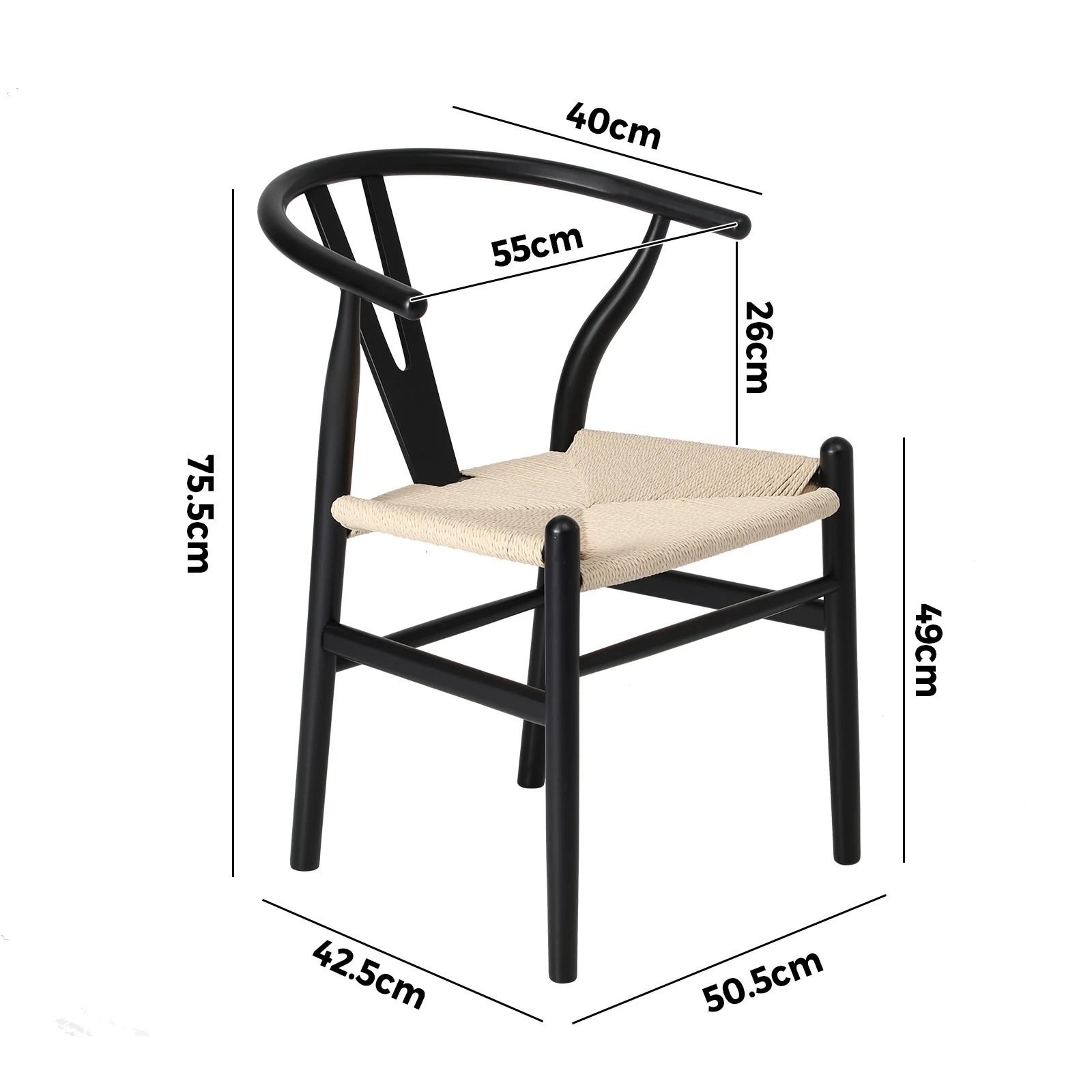 9 Oikiture Dining Chair Wooden Hans Wegner Chair Wishbone Cafe Lounge Seat
 - Black, 9 of 10