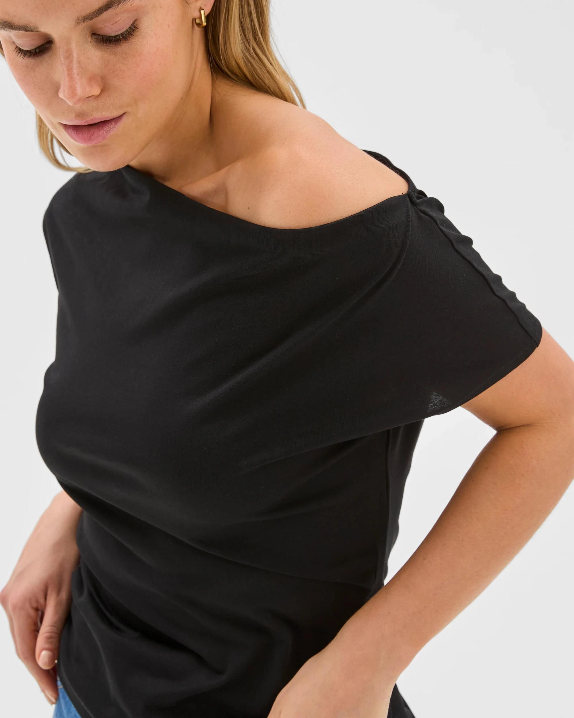 4 Australian Cotton Blend Slouchy Asymmetrical T-shirt - Lily Loves TARGET BLACK, 4 of 5