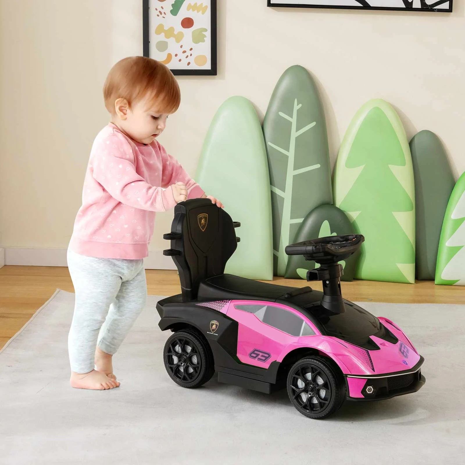 1 Costway Lamborghini Licensed Ride On Push Car Sliding Walking Toy - Pink, 1 of 1