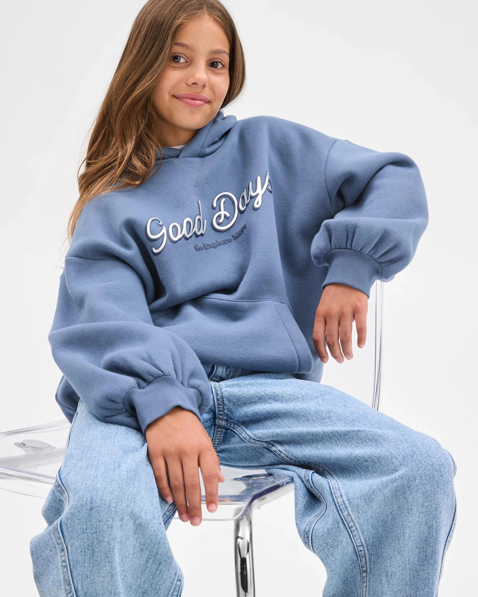 2 Target Kids Australian Cotton Blend Oversized Fleece Hoodie GOOD DAYS BLUE, 2 of 7