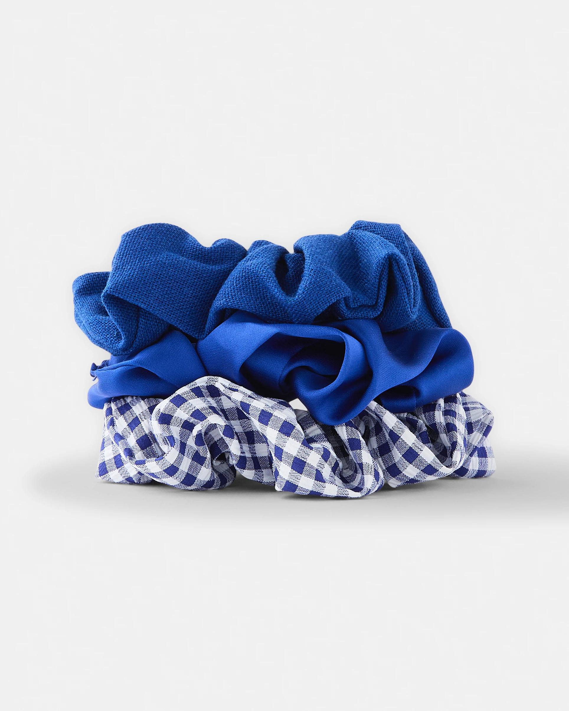 1 3 Pack Gingham Hair Scrunchies Royal Blue, 1 of 4