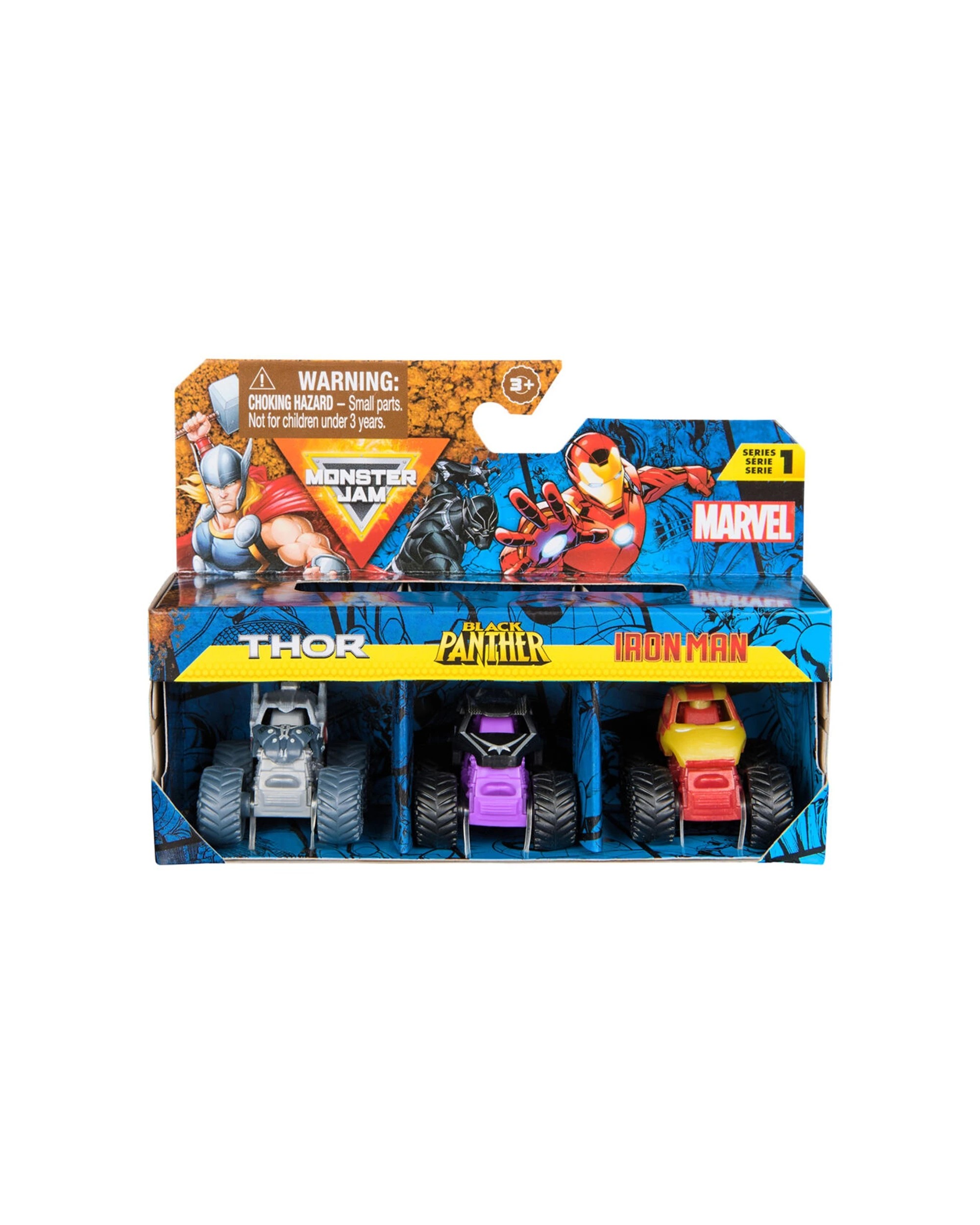 2 Monster Jam 3pc Mini Marvel Trucks Set Iconic Heroes Kids Children - Multi, 2 of 9