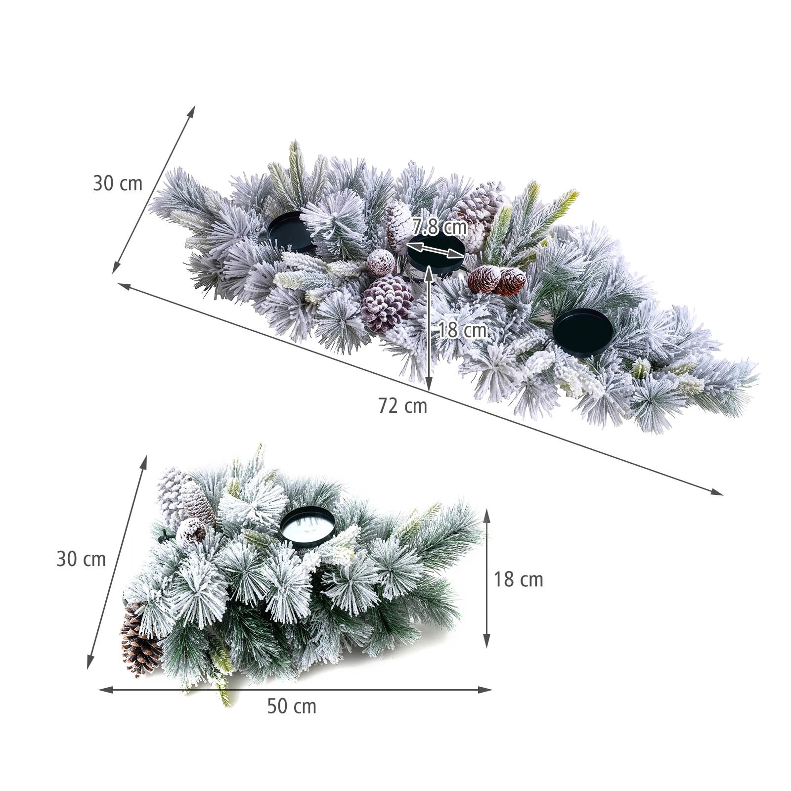 2 Costway 72cm Foldable Christmas Centerpiece 3 Flocked Xmas Candle Holder Without Candle, 2 of 8
