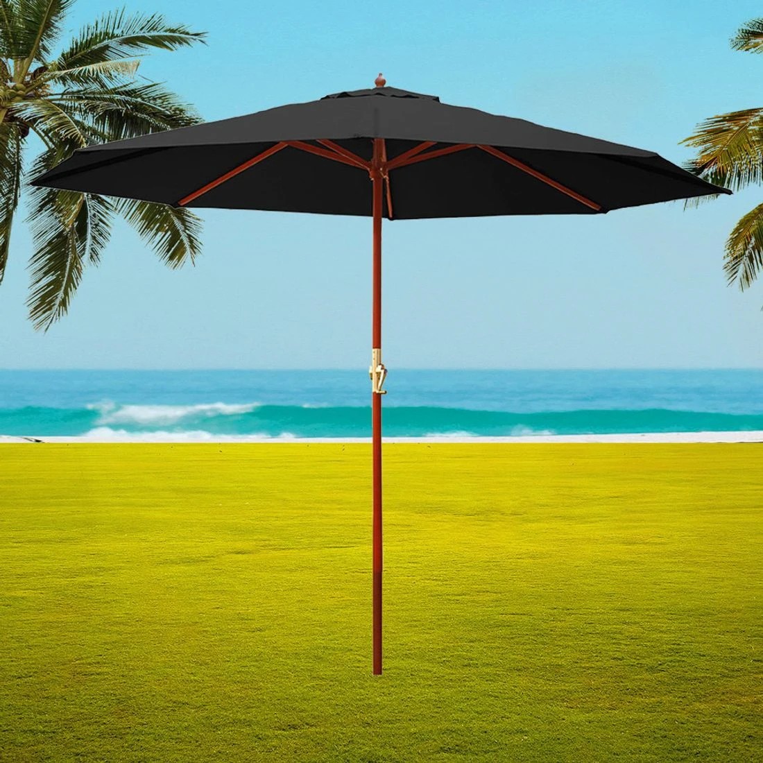 3 Instahut 3m Outdoor Umbrella Pole Umbrellas Beach Garden Sun Stand Patio - Black, 3 of 8