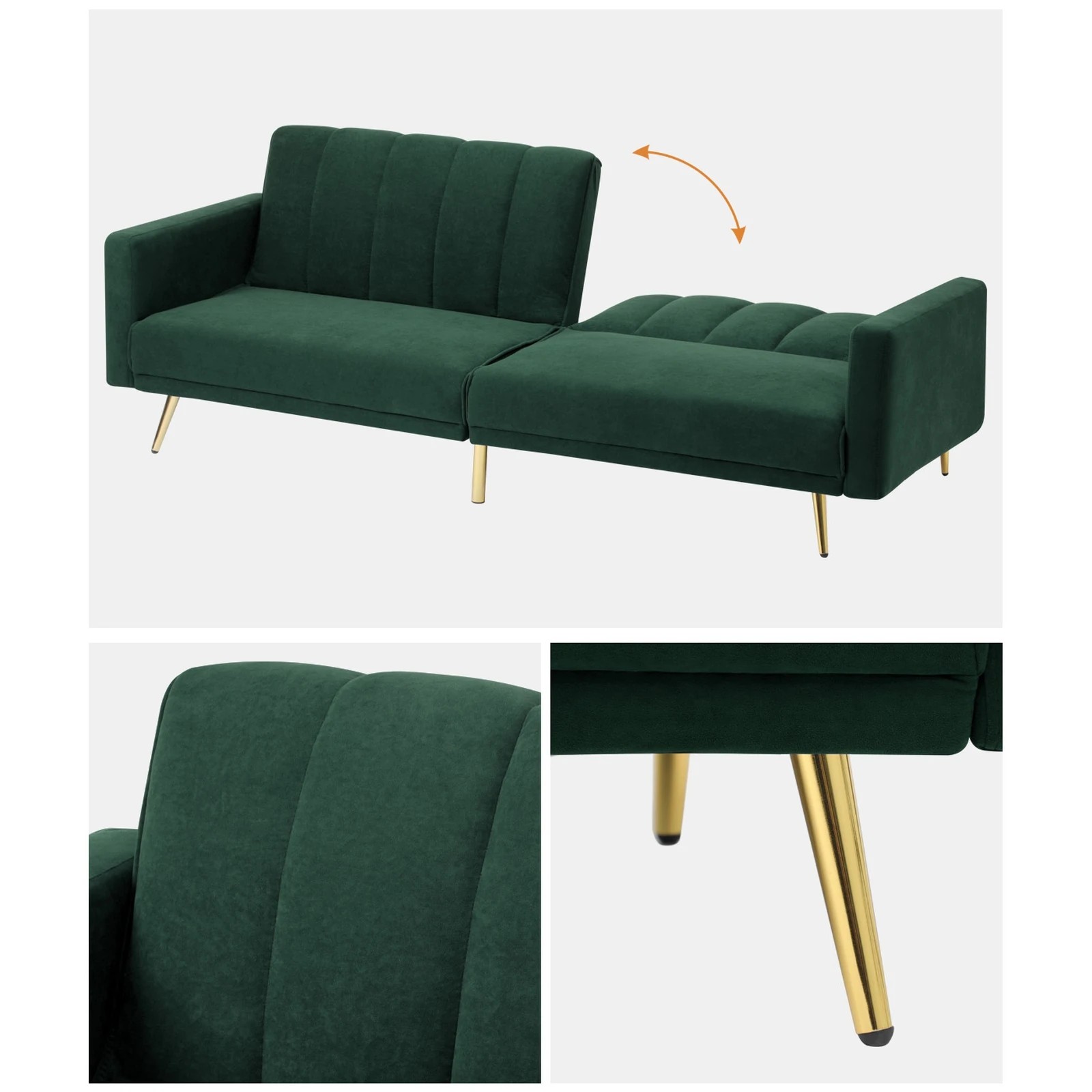 5 Oikiture 3 Seater Sofa Bed Couch Convertible Lounge Recliner Beds Velvet
 - Green, 5 of 10